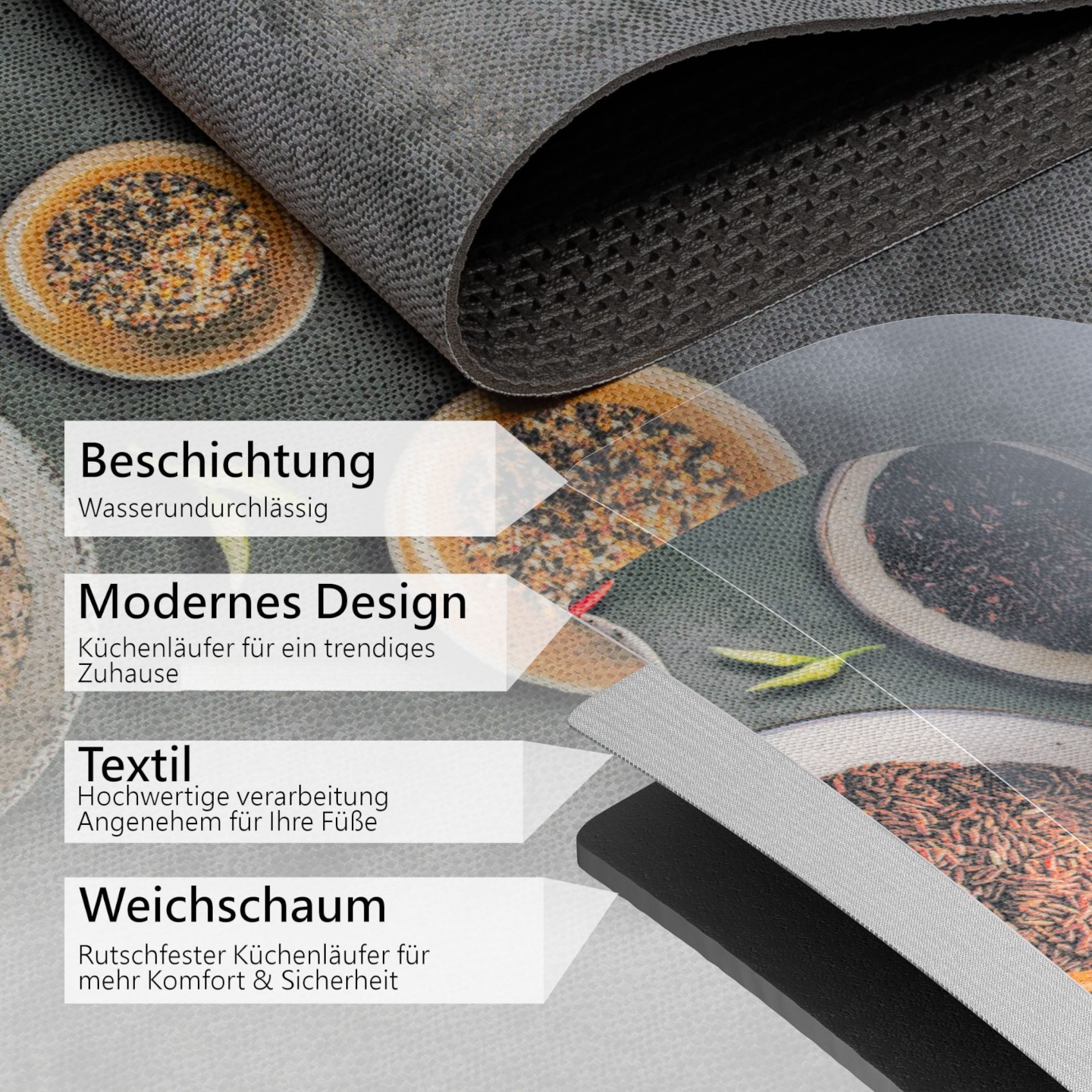 ANRO Küchenläufer RANNA Hochwertig Küchenteppich Teppich Textil, Eckig, Bodenläufer 100x65cm Mosaik Bunt pflegeleicht – Bild 5 von 5