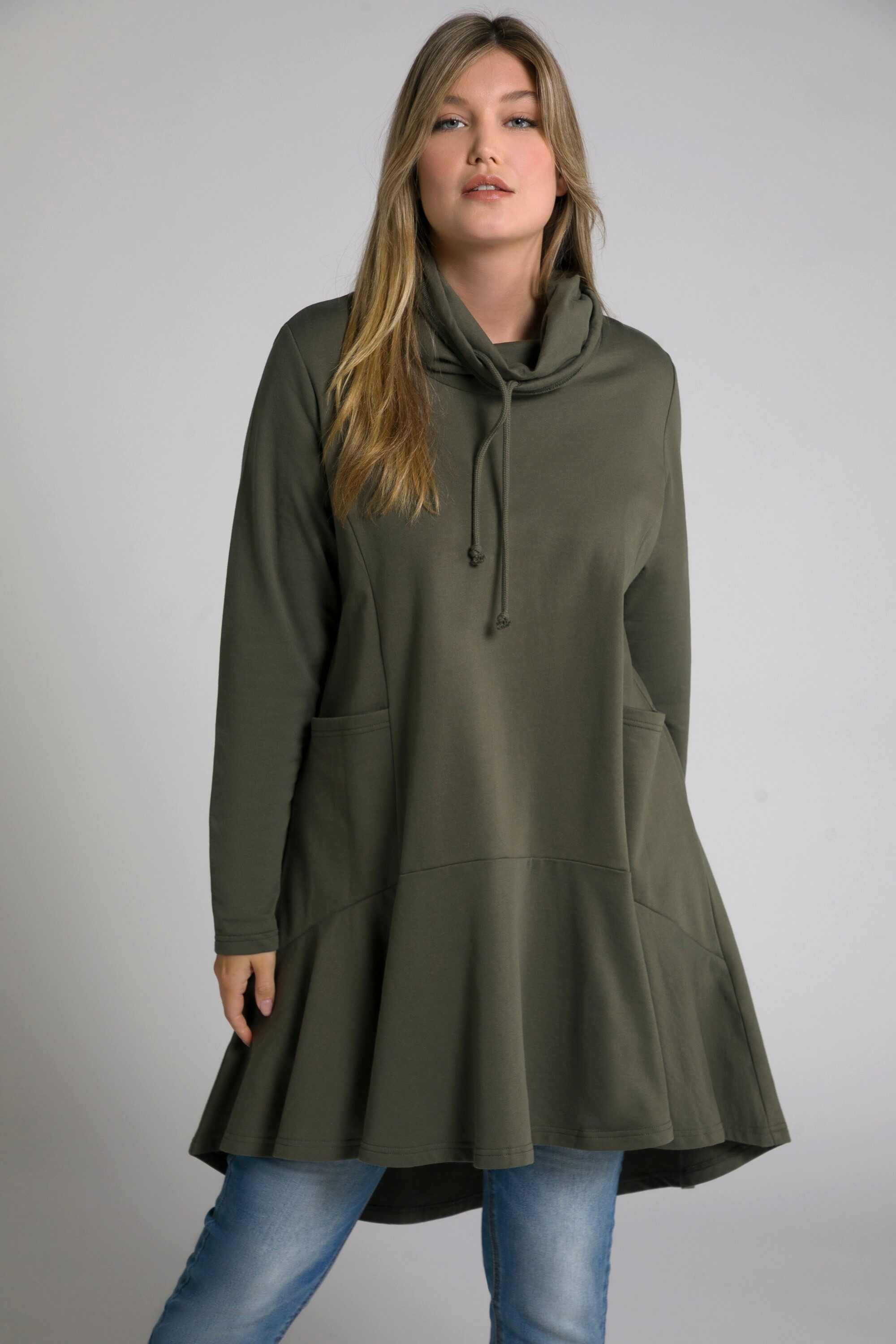 Ulla Popken Sweatshirt Longsweater hinten länger A-Linie Stehkragen