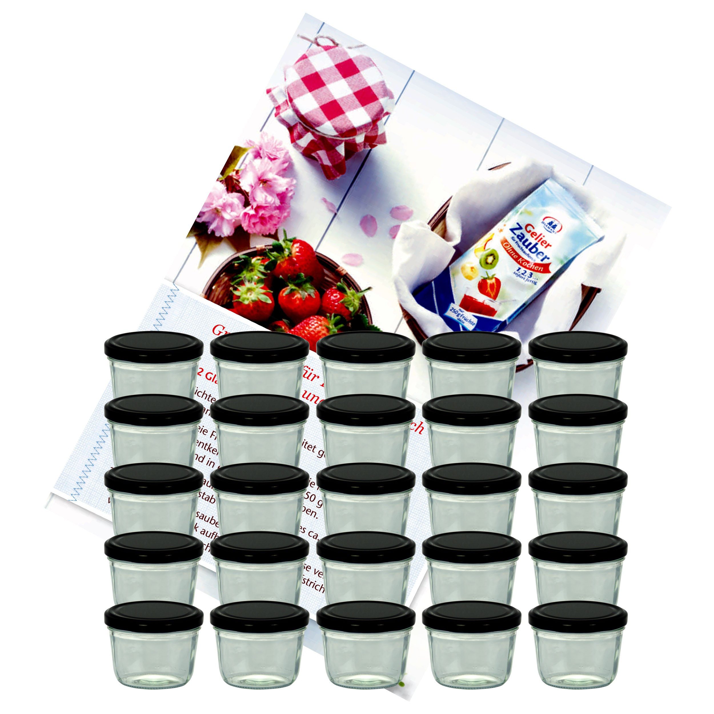 MamboCat Einmachglas 25er Set Sturzglas 230 ml Marmeladenglas Einmachglas schwarzer Deckel, Glas