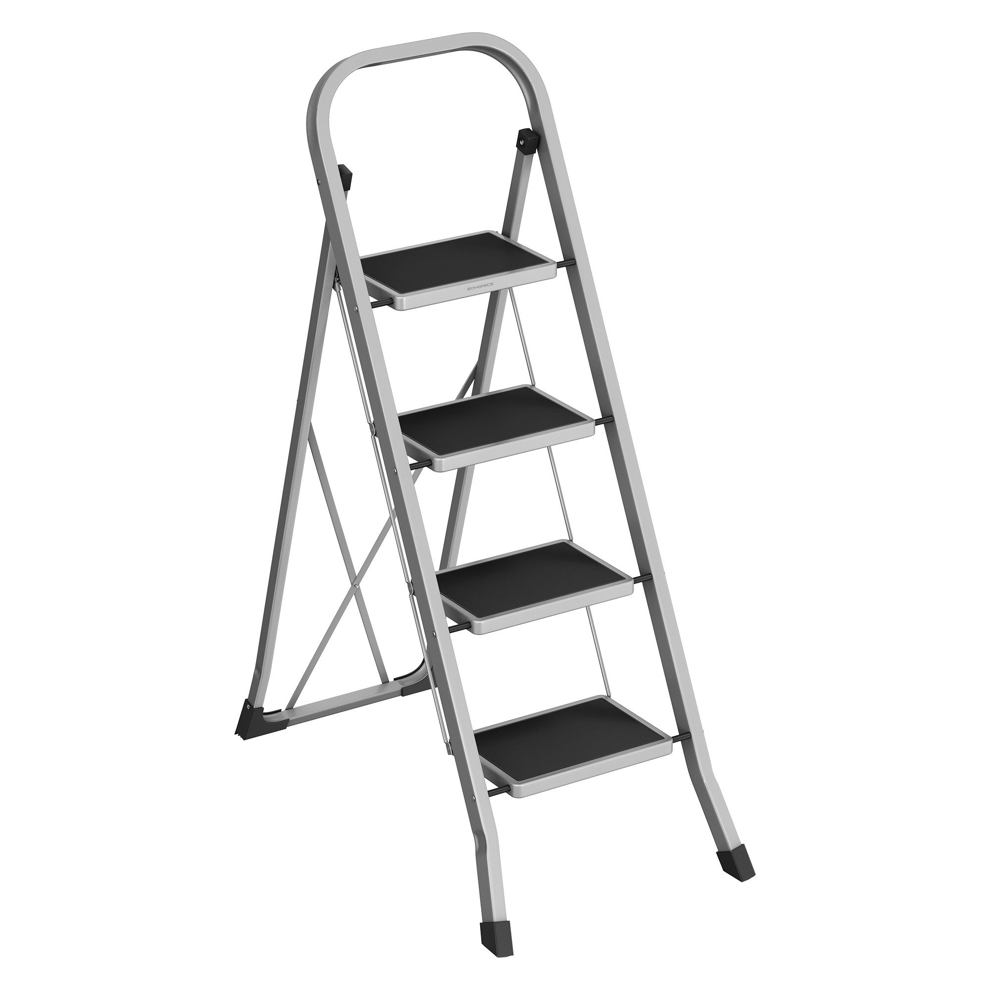 SONGMICS Trittleiter Leiter, Klappsicherung, einfach zu verstauen, bis 150 kg belastbar, mit 4 Stufen, Klapptritt, 89 x 45 x 127 cm (T x B x H)
