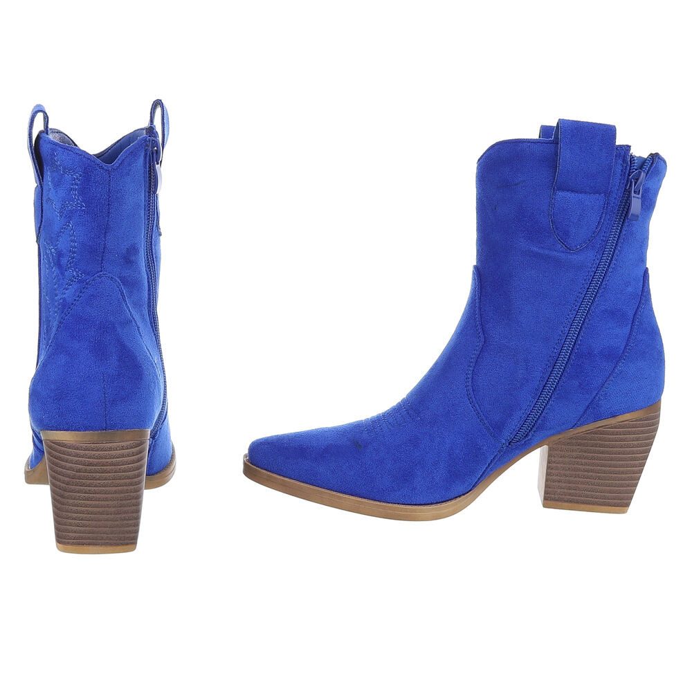 Ital-Design Stylische Westernstiefelette mit Blockabsatz für Damen Westernstiefelette (89937911) Blockabsatz Stiefeletten in Blau
