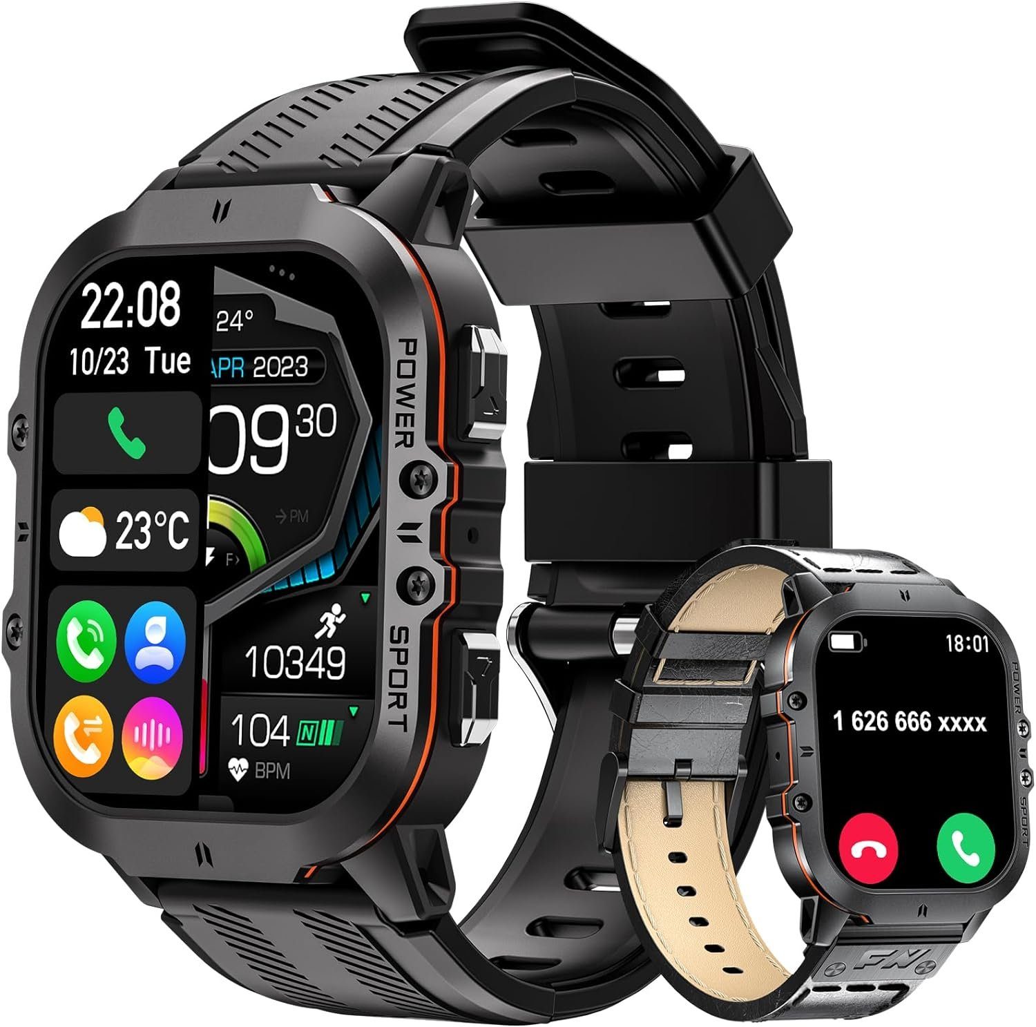 SIEMORL SML15-FM IP68 Wasserdichte Herrenuhr Smartwatch (1,96 Zoll, Android  / iOS), Mit 30 Tagen extralanger Akkulaufzeit Bluetooth-Anrufen,  Schlafmonitor