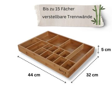 Terra Home Besteckeinsatz 44x32x5 cm Bambus Organizer Schublade Besteckkasten braun, Für besteck oder als Organizer
