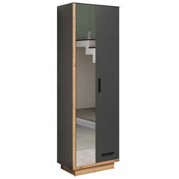 trendteam Garderobenschrank Synnax Anthrazit /Coast Evoke Eiche Nachbildung Garderobe Flurschrank Spiegelelement Kleiderstange 65 x 198 x 40 cm