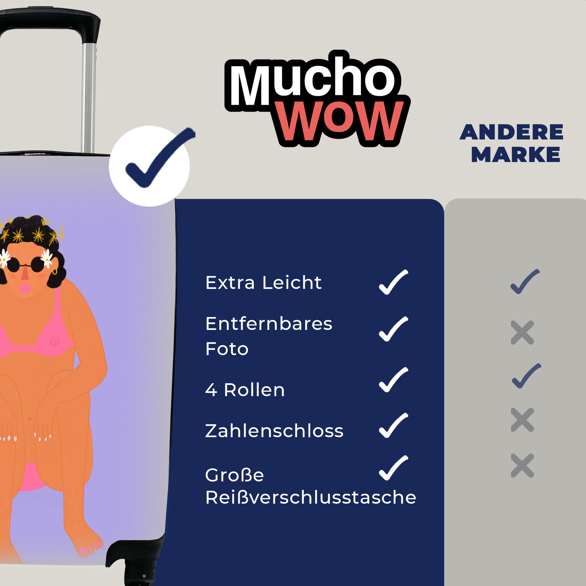 MuchoWow Handgepäckkoffer Frau - Bikini Ferien, 4 mit Retro, Reisekoffer Reisetasche Trolley, rollen, Rollen, - Handgepäck für