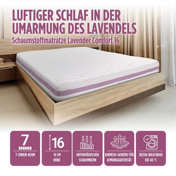 Komfortschaummatratze 7-Zonen-Schaummatratze Atmungsaktiv Abnehmbarer Lavendelbezug, Vitapur