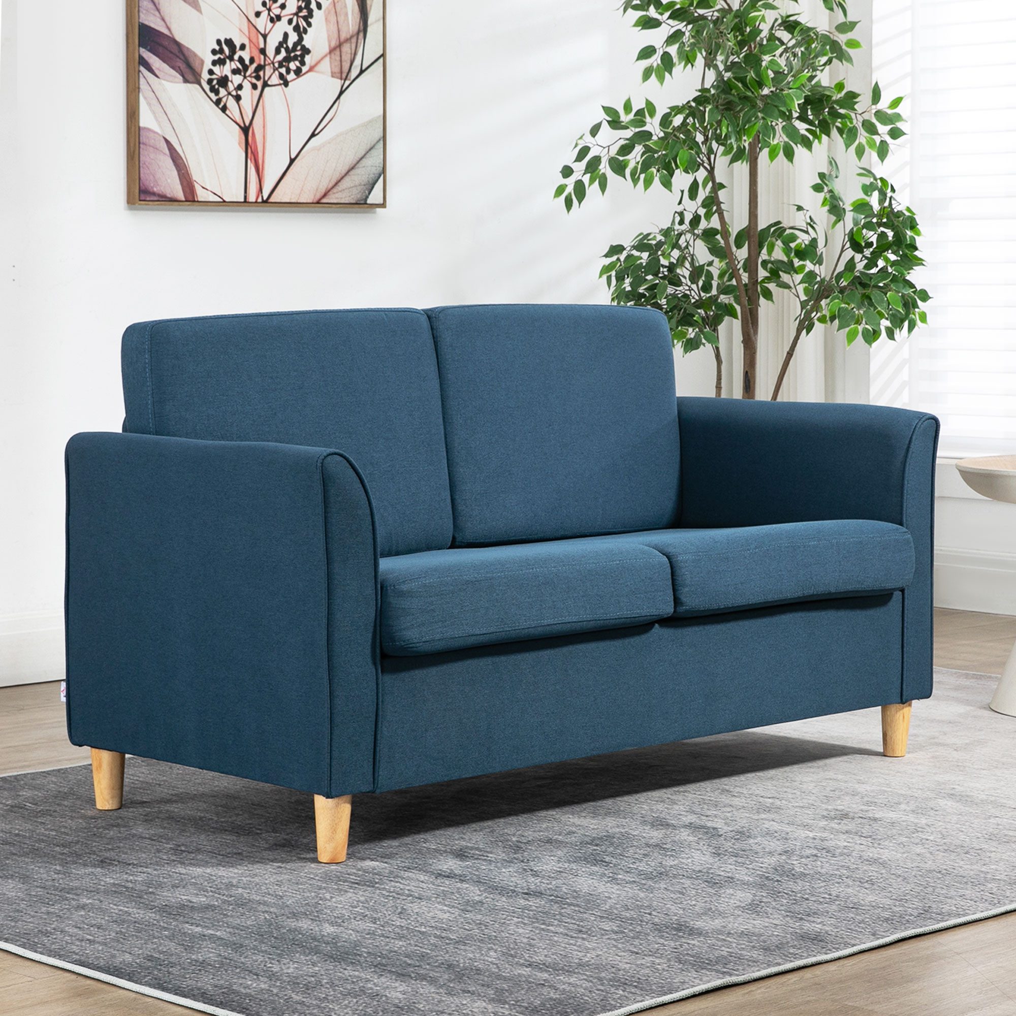 HOMCOM 2-Sitzer Couch mit Holzbeine, Leinenoptik, günstig online kaufen