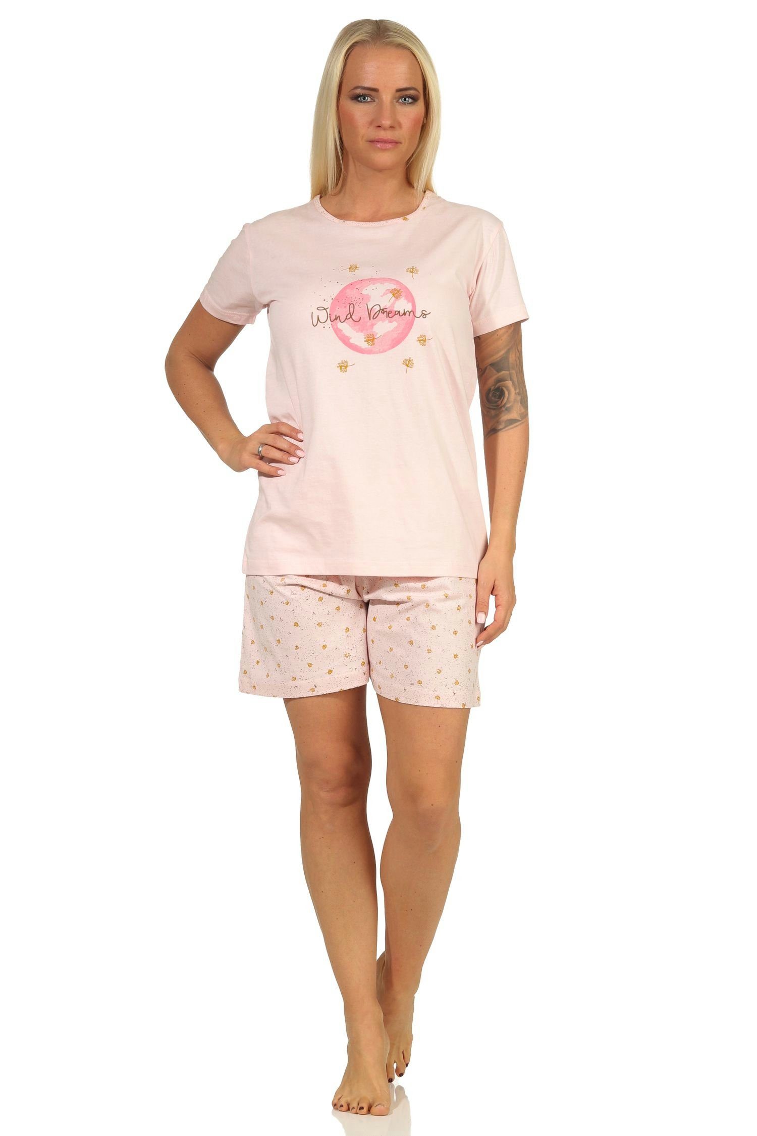 Shorty in Design kurzarm verspieltem Pyjama, by RELAX rosa Normann Pyjama Damen Schlafanzug