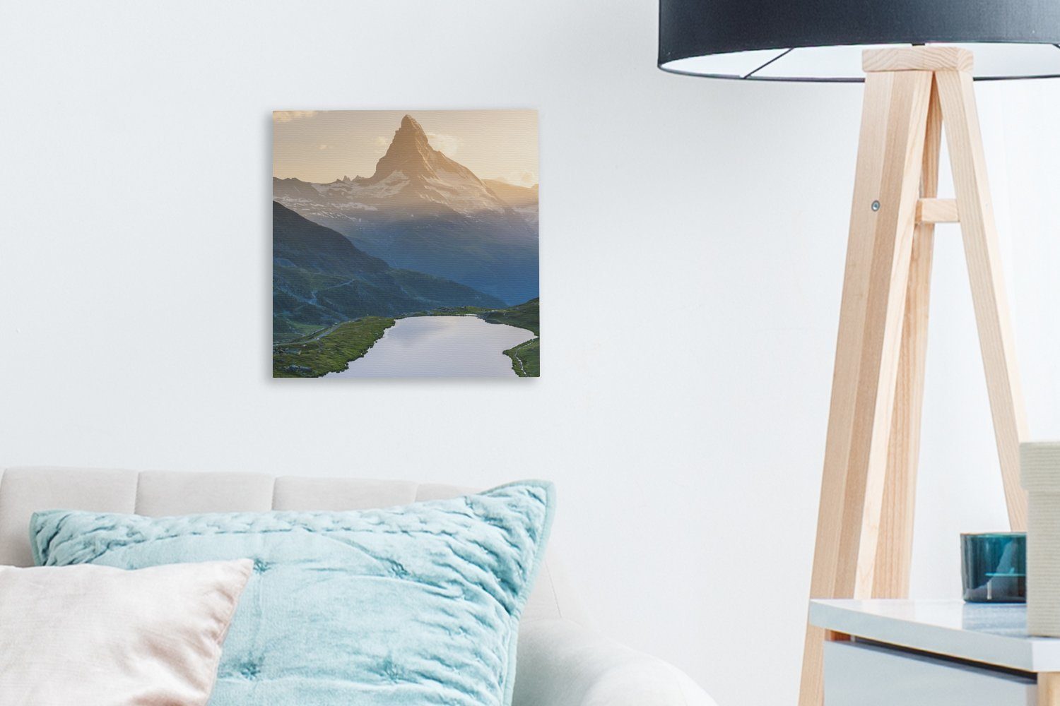 Stellisee Leinwandbild Wallis, Leinwand Wohnzimmer Matterhorn St), bei und OneMillionCanvasses® Schlafzimmer Bilder Sonnenuntergang Schweiz, (1 im für