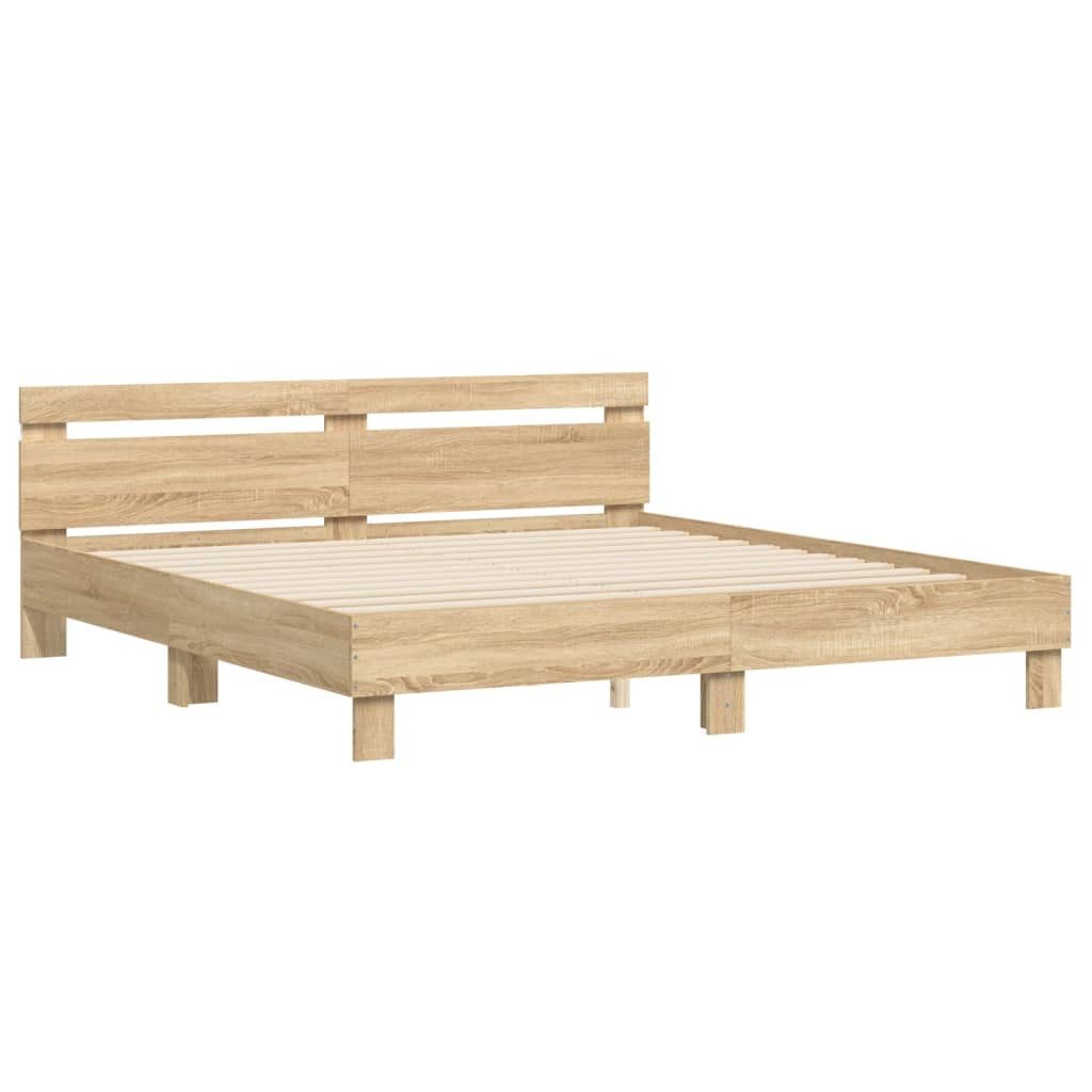 vidaXL Bettgestell 200 x 200 cm Bettgestell mit Kopfteil und LED-Beleuchtung Sonoma Eiche