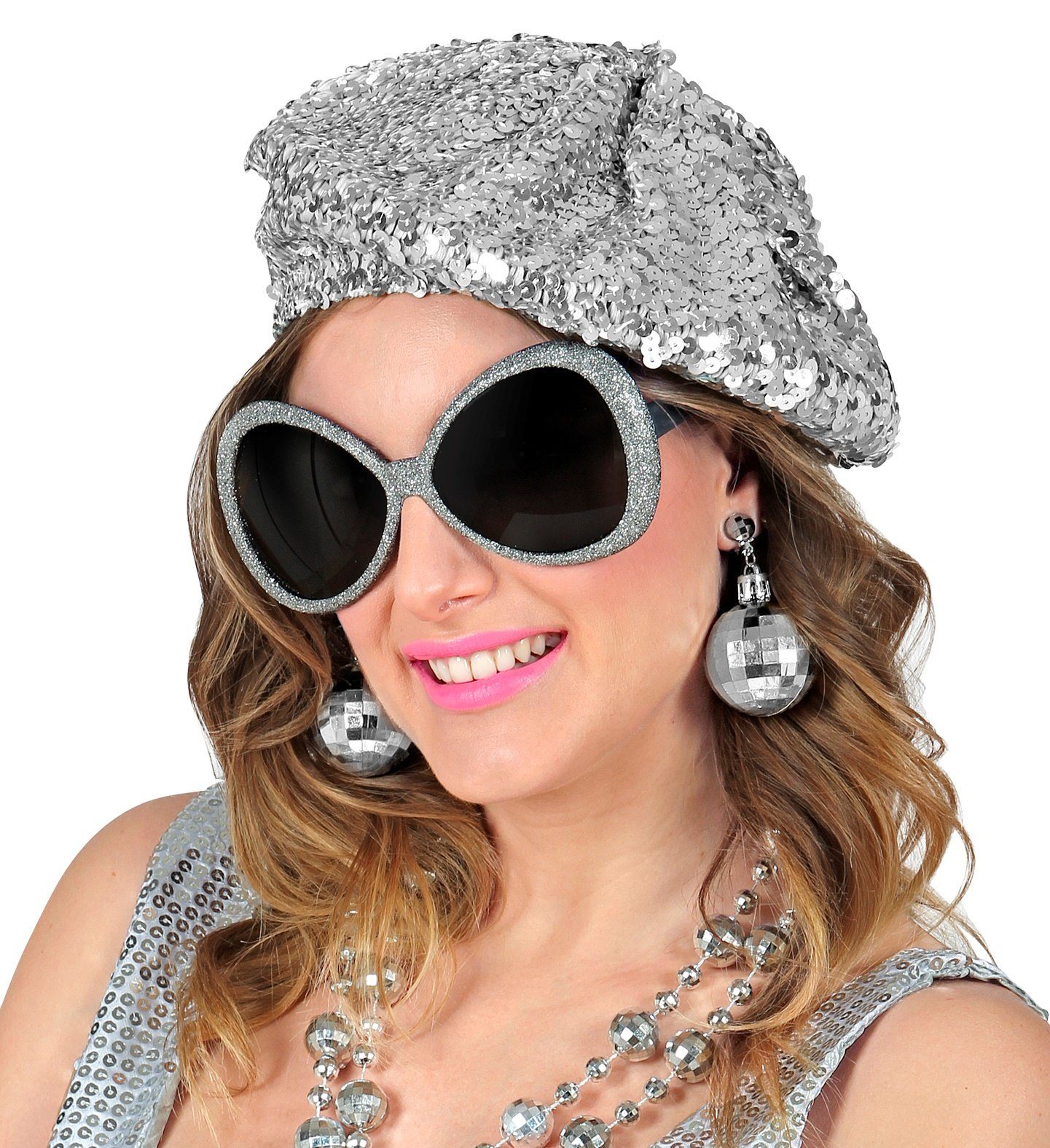 Widmann S.r.l. Kostüm 'Disco Babe' Set 3-tlg. 68599, Silber - Mütze, Oh