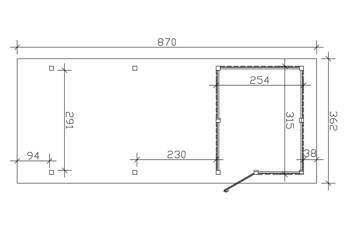 206 cm, Einfahrtshöhe Skanholz BxT: braun Wendland, Einzelcarport 362x870 cm