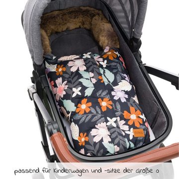 Fillikid Fußsack Lhotse - Blumen, Winterfußsack mit Fellkragen für Babyschale / Maxi Cosi & Babywanne