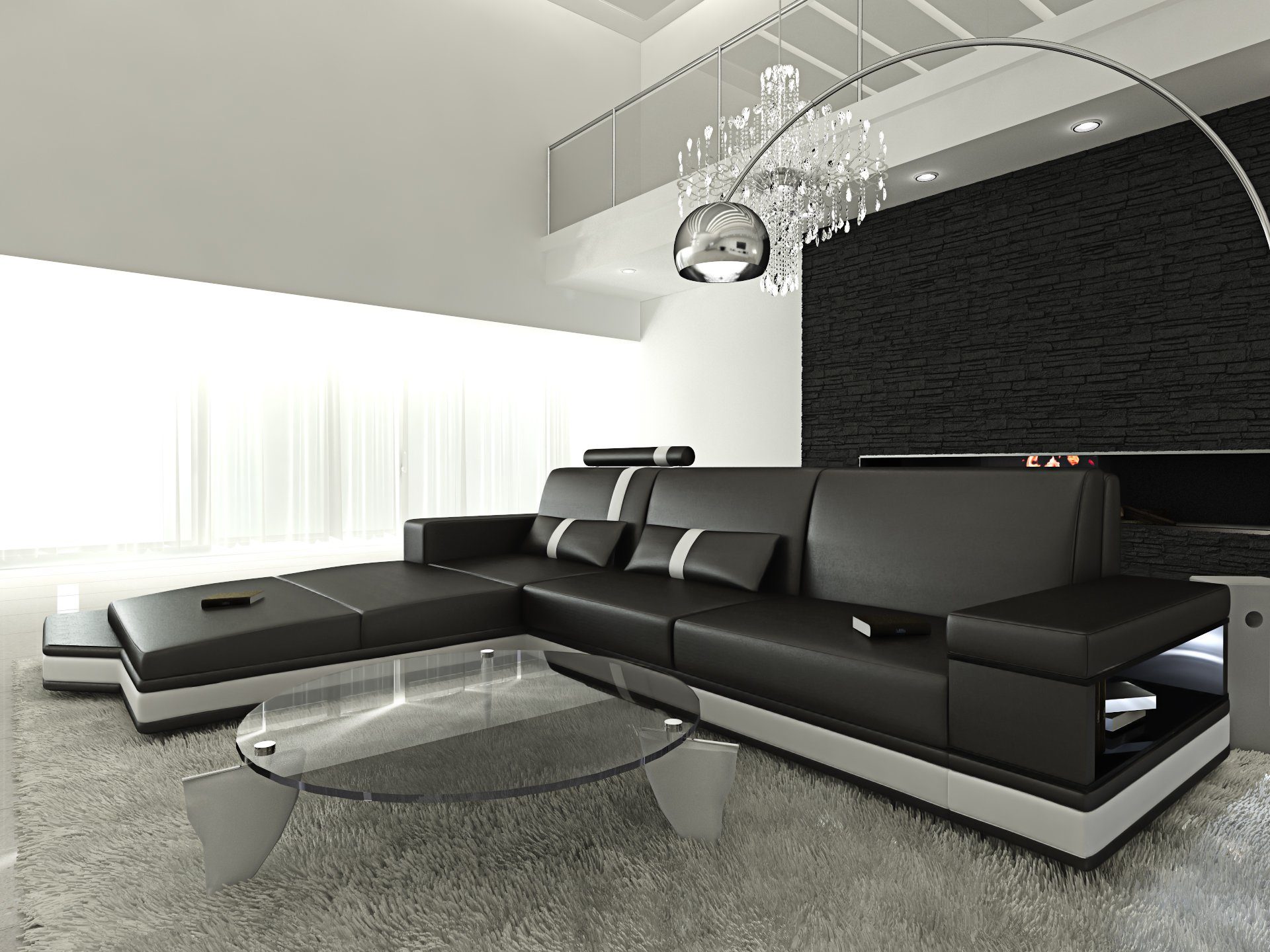Designersofa Couch, Sofa Dreams L Leder Ecksofa mit als LED, mit Ledersofa, Form Messana Sofa Bettfunktion Schlafsofa, wahlweise Ledercouch