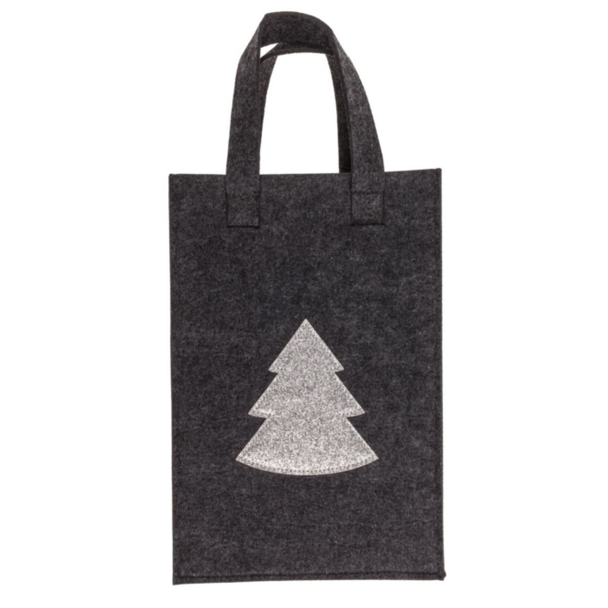Marabellas Shop Tragetasche Graue Geschenktasche aus Filz mit Glitzermotiv Geschenktüte, mit Tragegriff