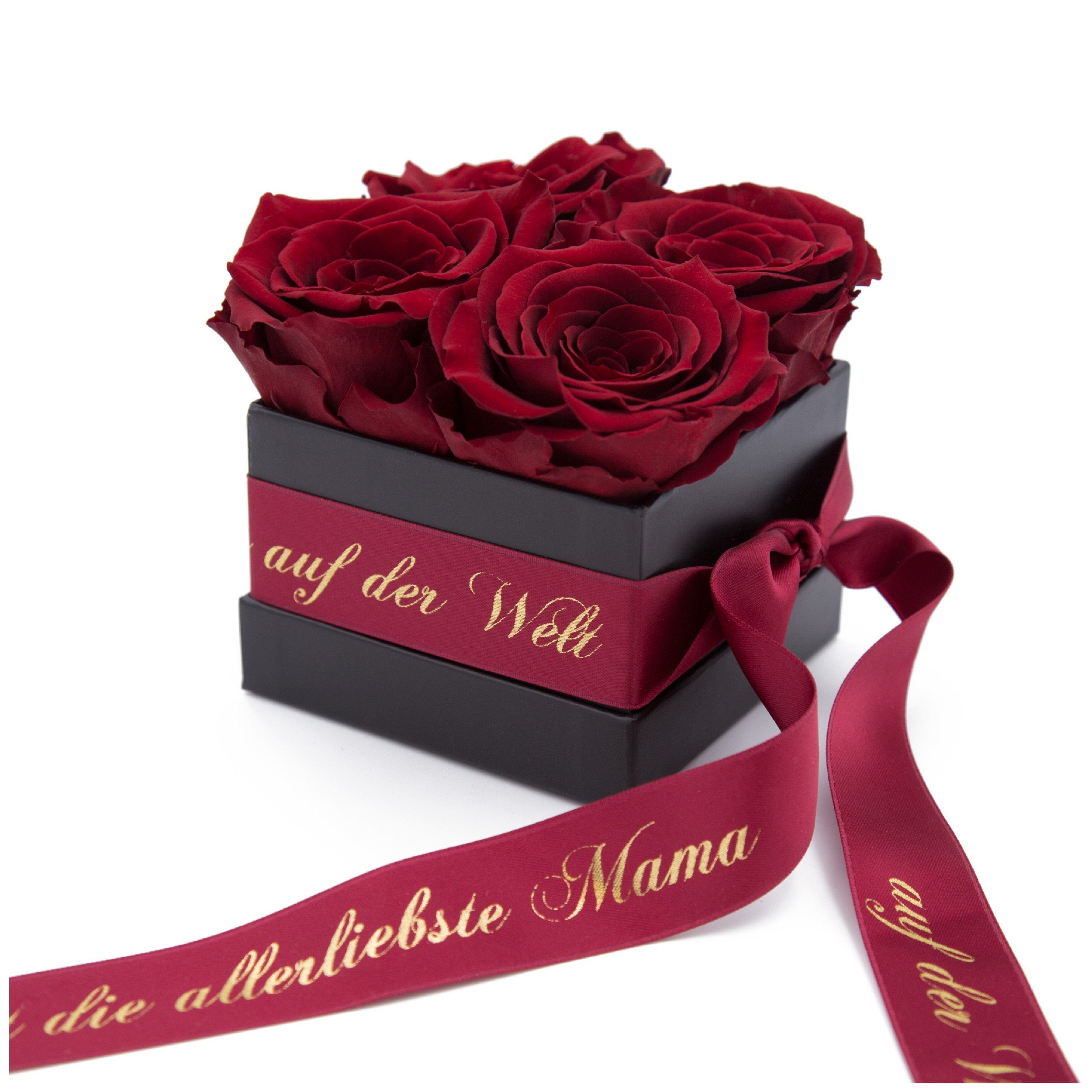 Kunstblume Allerliebste Mama auf der Welt Geschenk Rosenbox 4 konservierte Rosen Rose, ROSEMARIE SCHULZ Heidelberg, Höhe 8,5 cm, Echte Rosen haltbar 3 Jahre Burgundy