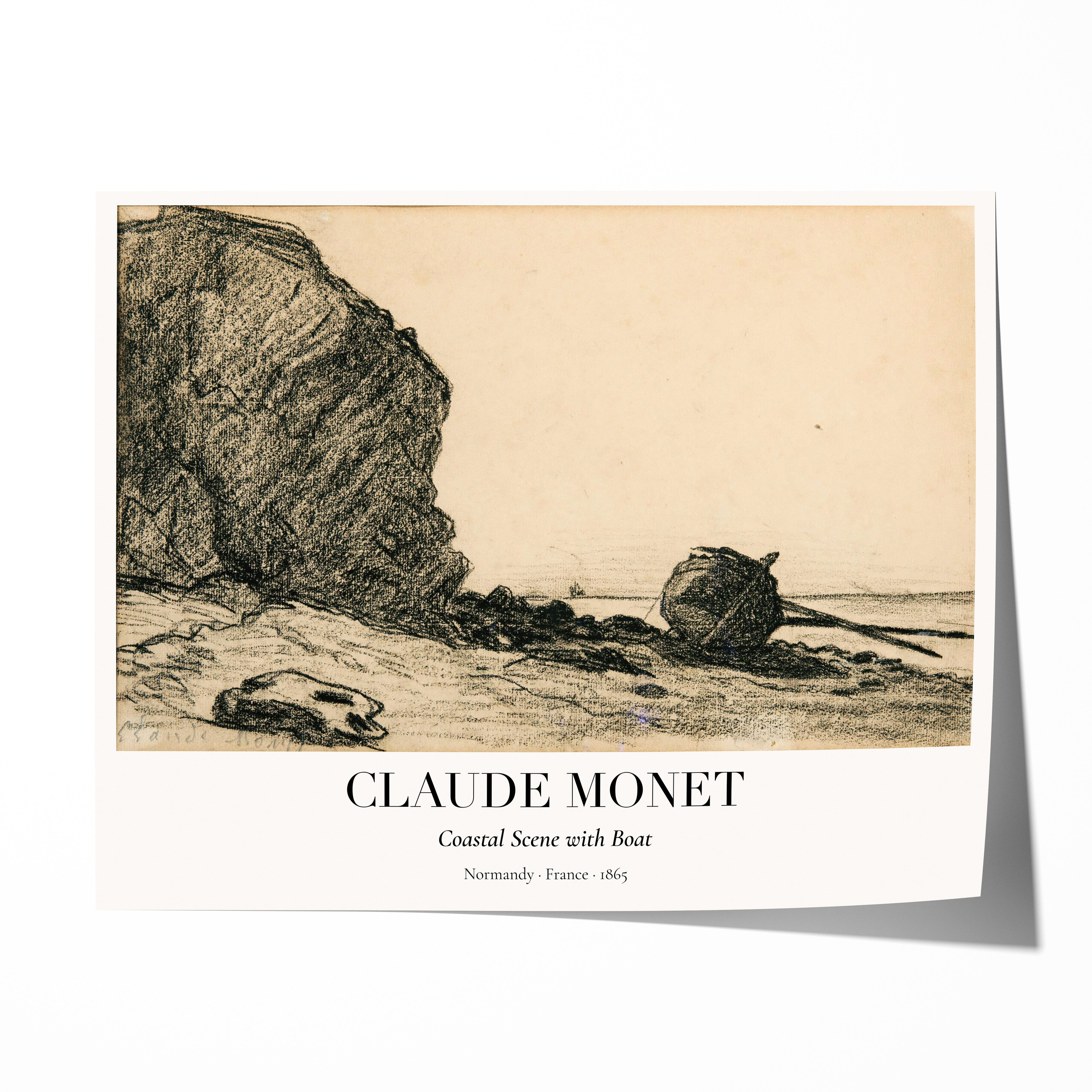 JUSTGOODMOOD Poster Premium ® Claude Monet · Strand mit Boot 1865, (1 St), verschiedene Größen wählbar