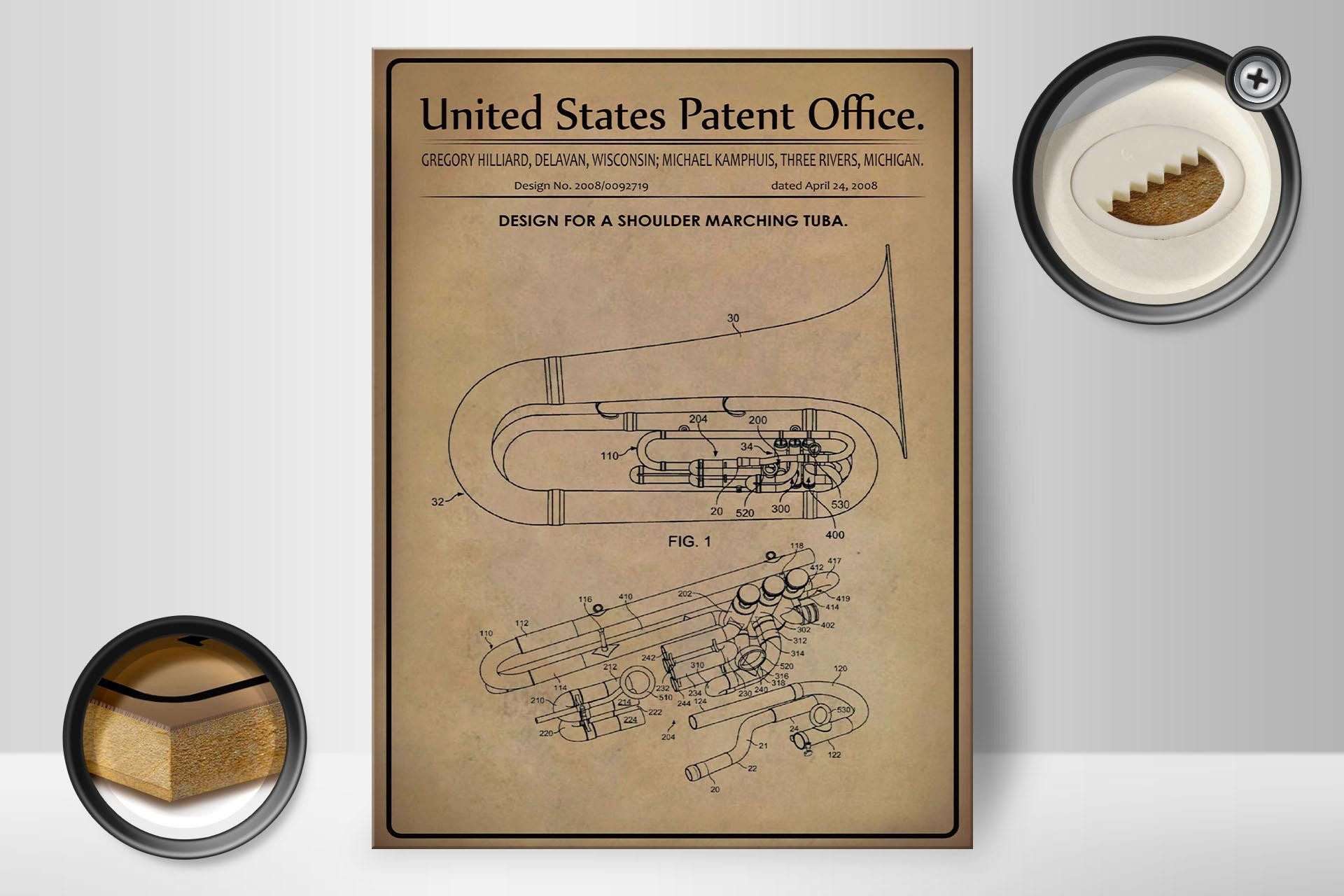 Femer GmbH Holzbild Patent 30x40 cm Entwurf für eine Tuba, (1 St), Glatte Holzfaserplatte (MDF), vorn beschichtet