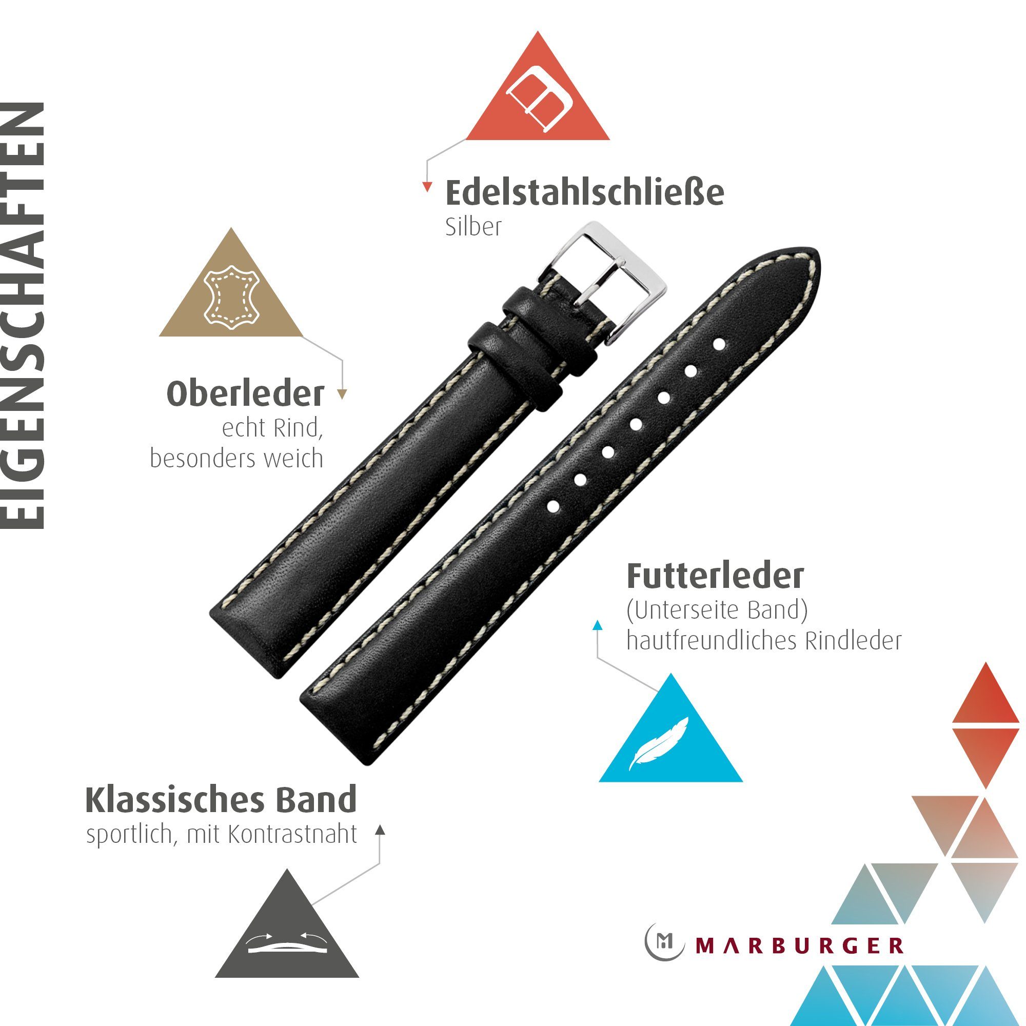 MARBURGER Uhrenarmband 22mm Leder XL Extra günstig online kaufen