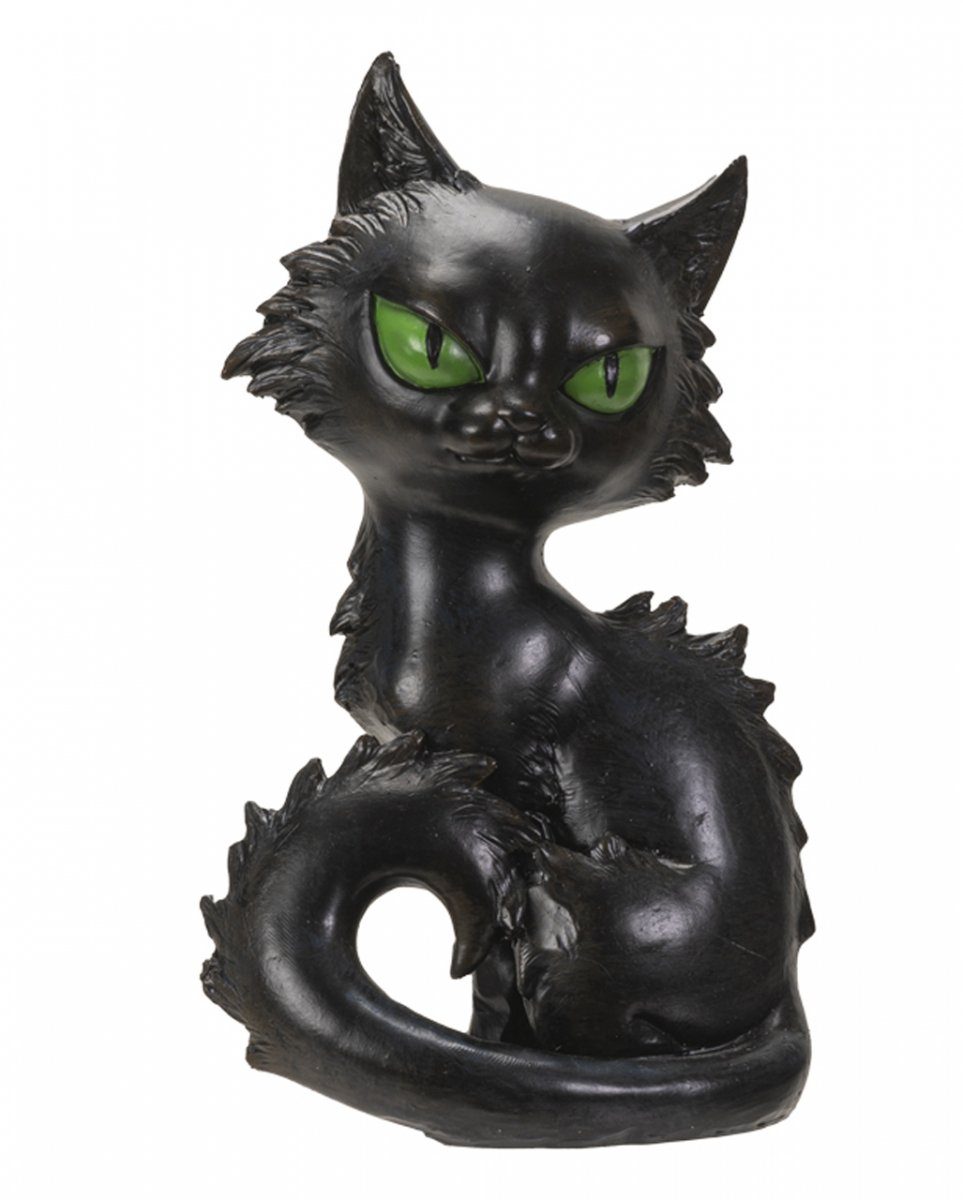 Horror-Shop Dekofigur Schwarze Hexenkatze Rufus mit grünen Augen 20cm