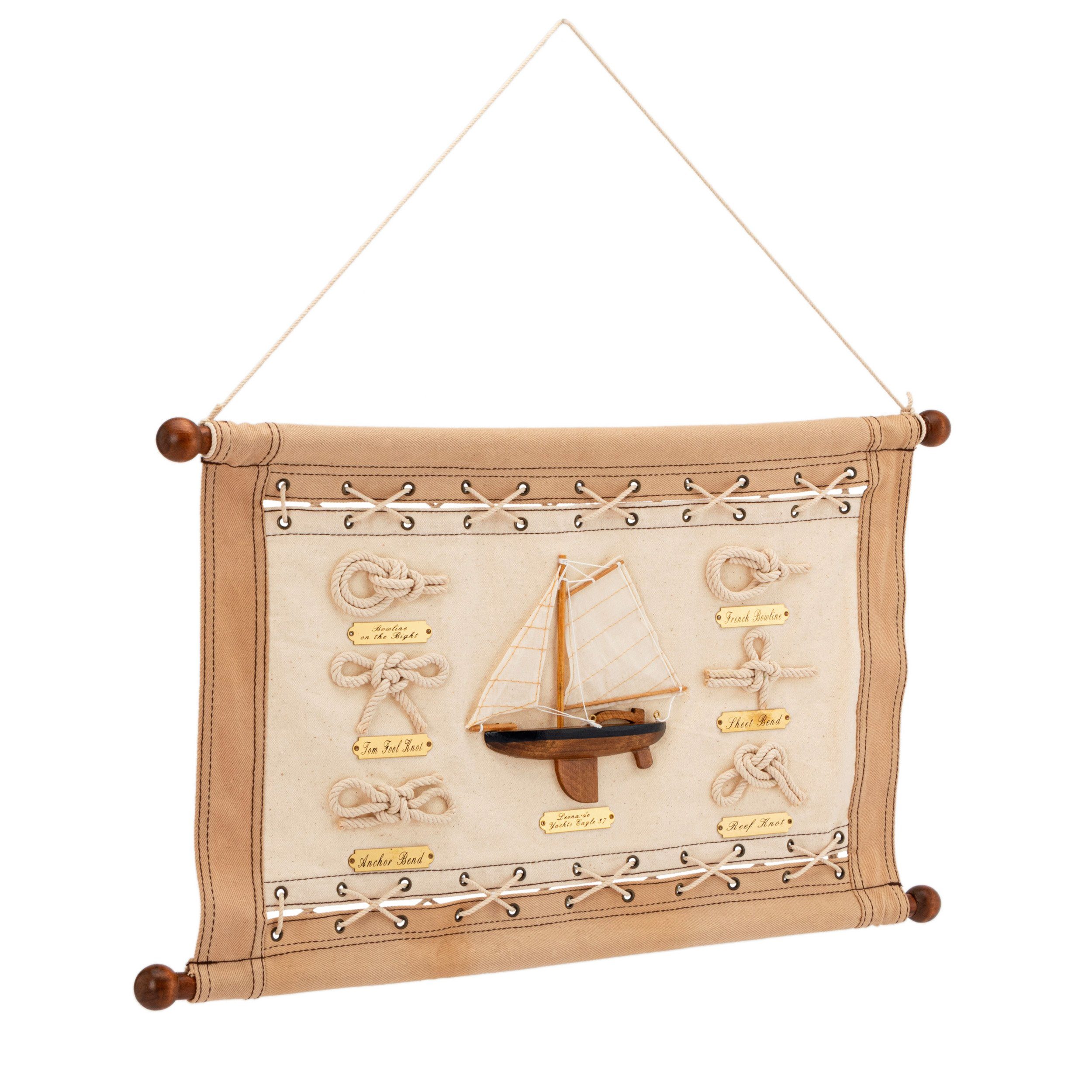 NKlaus Wanddekoobjekt Knoten-Wandbehang Segelstoff/Holz 54x31x2,5cm Knotenbild Maritime Deko