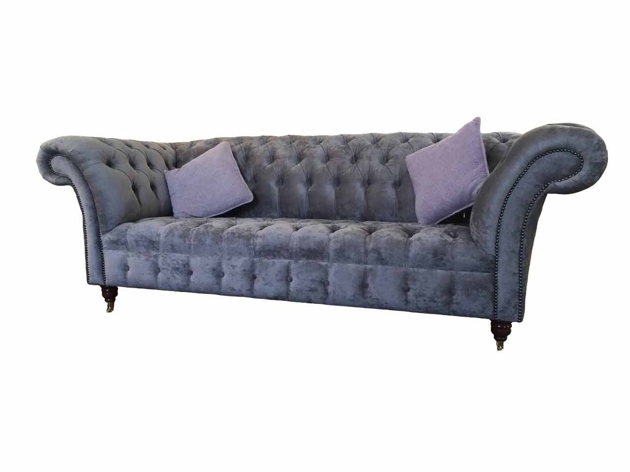 JVmoebel Sofa Moderner Grauer Chesterfield Dreisitzer Luxus 3-Sitzer Couch, Made in Europe