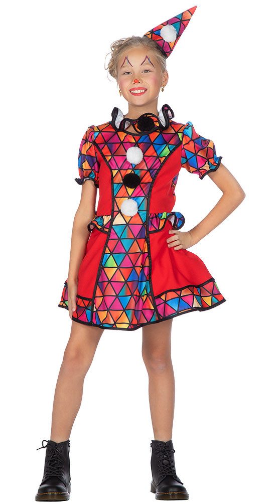 Karneval-Klamotten Clown-Kostüm Kleid Kinder Mädchen rot kariert Clownshut Luxus, Zirkus Clown Kostüm bunt Narre Pierrot Harlekin Mädchen Gruppenkostüm