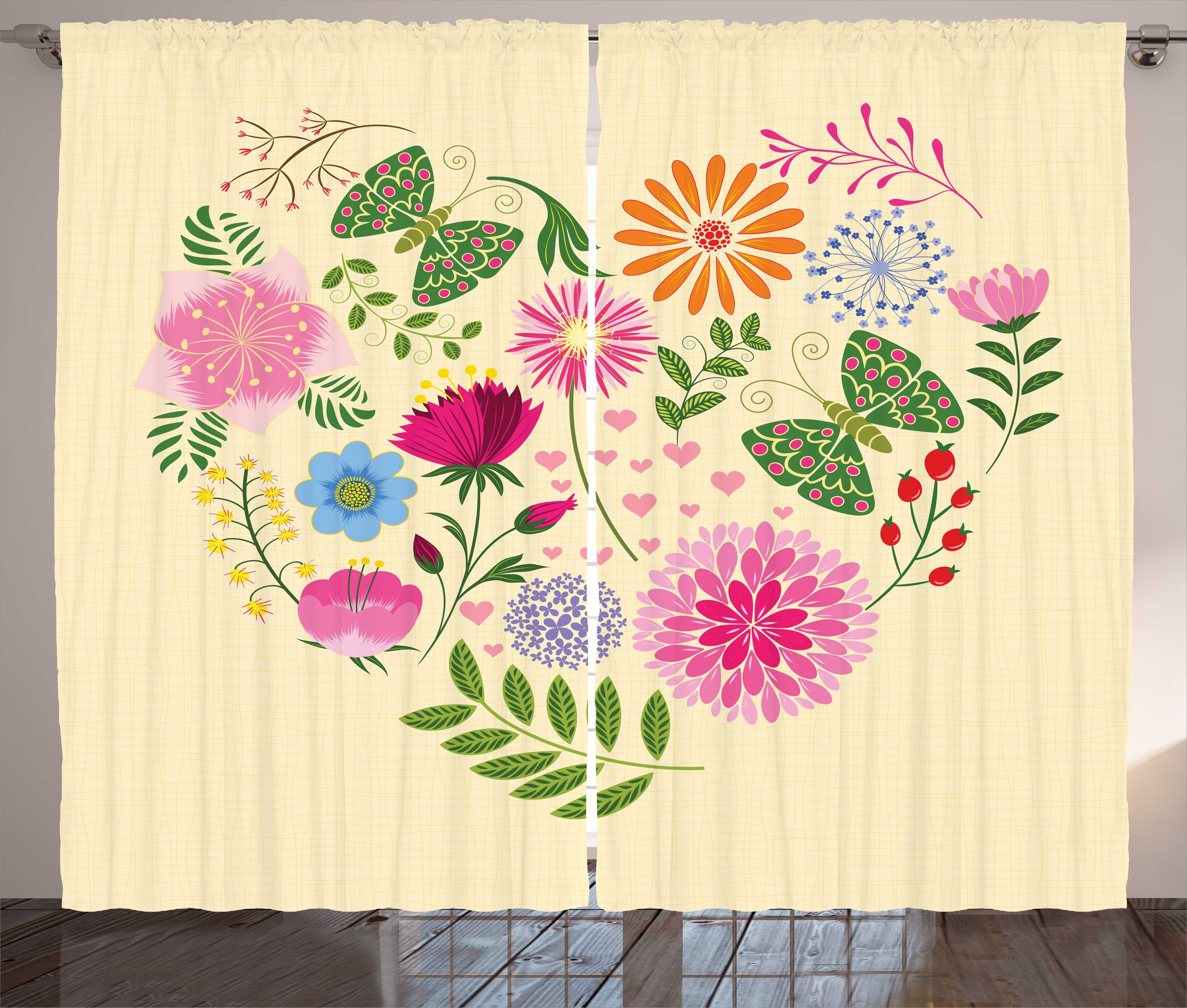 Schlafzimmer Kräuselband Vorhang Herz Gardine mit Abakuhaus, Schlaufen Schmetterlinge Haken, Bunte und Blumen