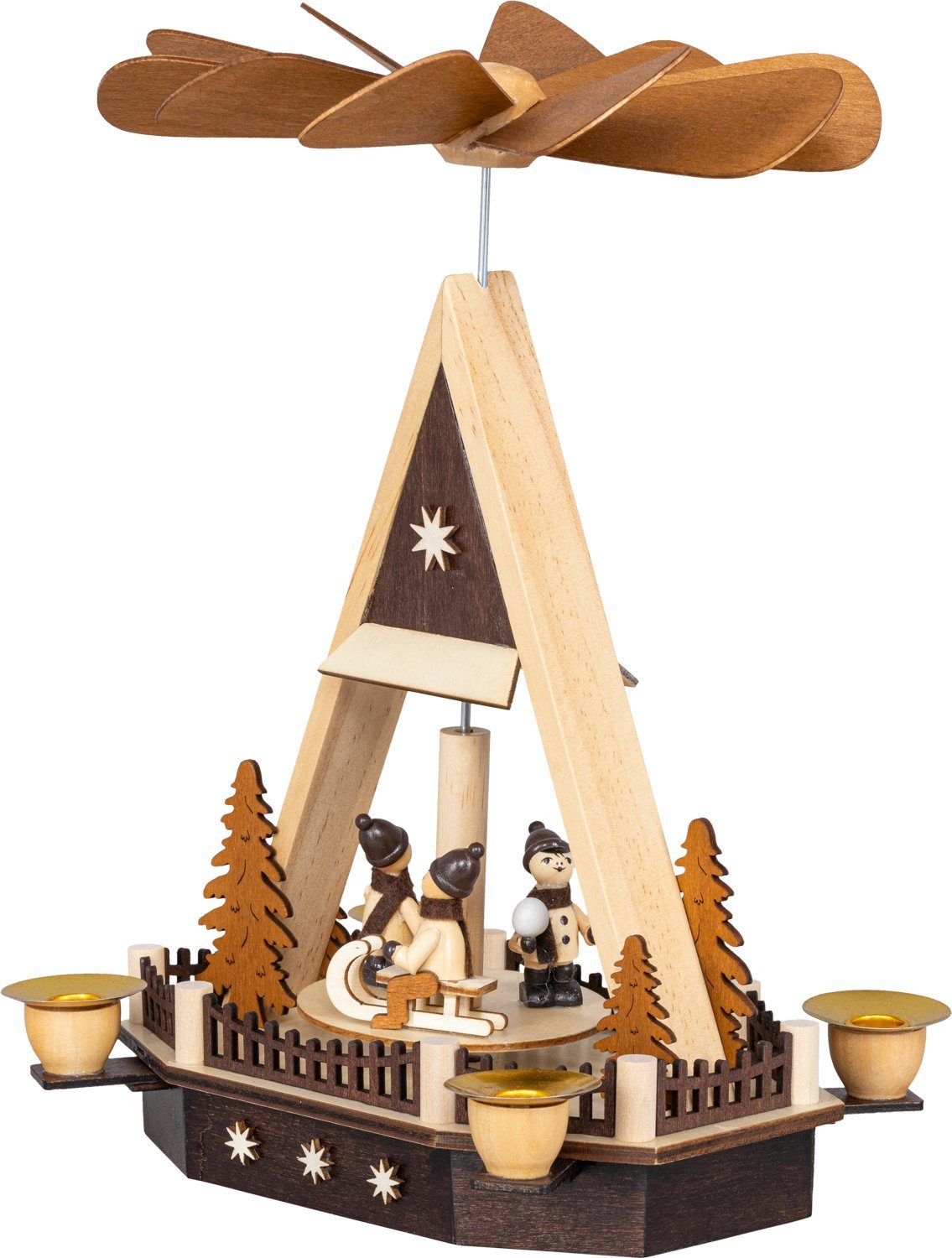 Holz-Glas-Design HGD vier 12 × Weihnachtspyramide 19,5 Wintersport, ca. für cm × Maße Pyramidenkerzen 28 Hauspyramide