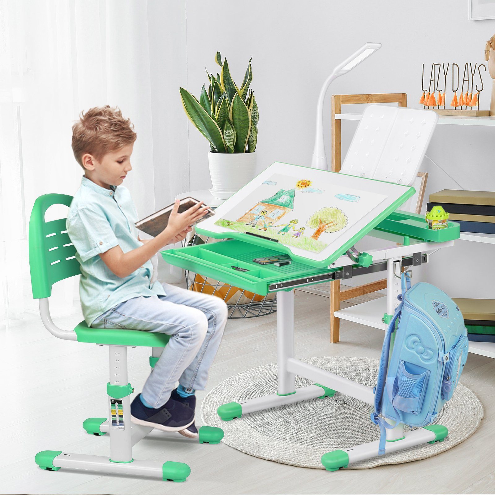 TLGREEN Kinderschreibtisch,Schülerschreibtisch mit Lampe,Höhenverstellbarer günstig online kaufen