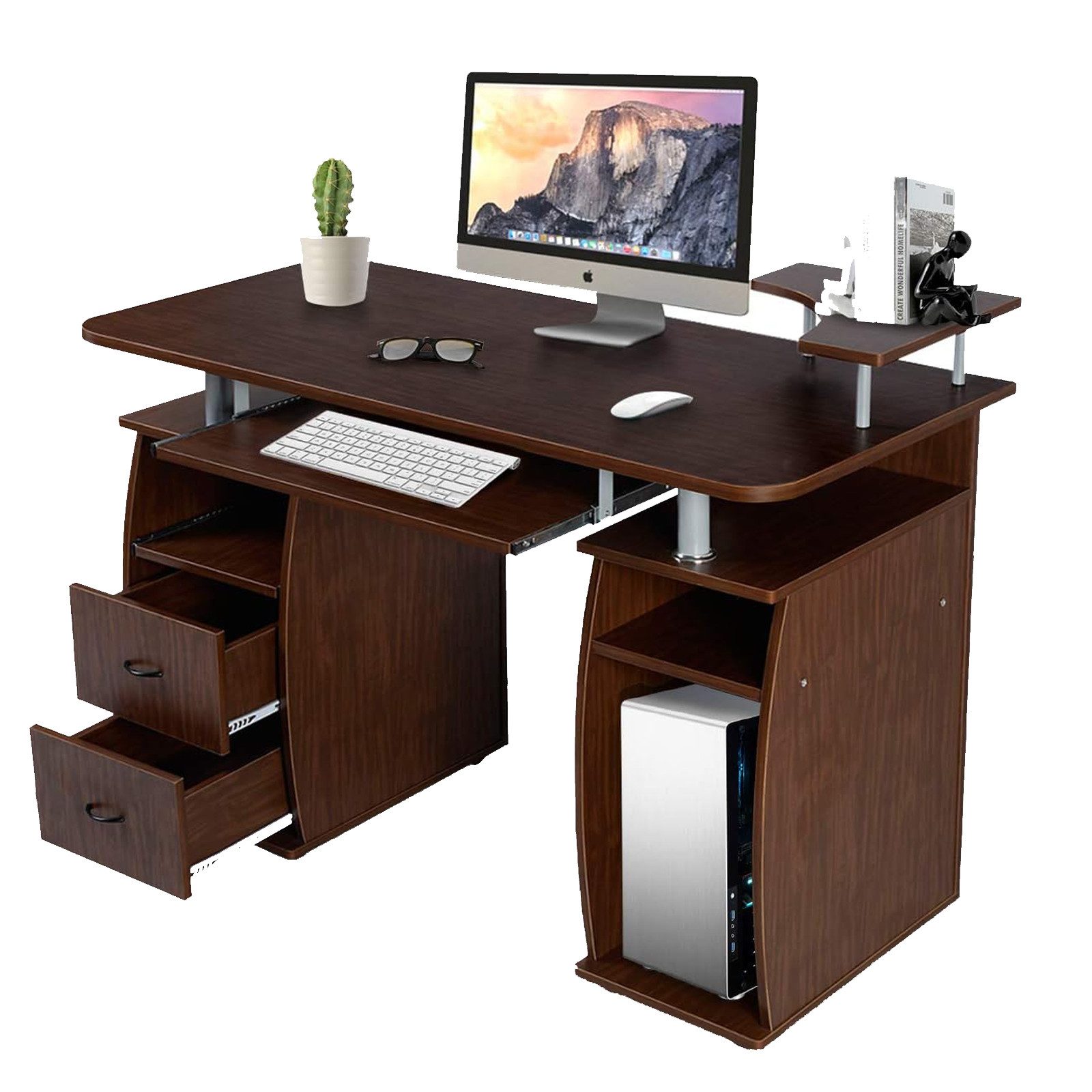 KOMFOTTEU Computertisch Schreibtisch, mit Tastaturauszug, 120x55x76cm, Brau günstig online kaufen