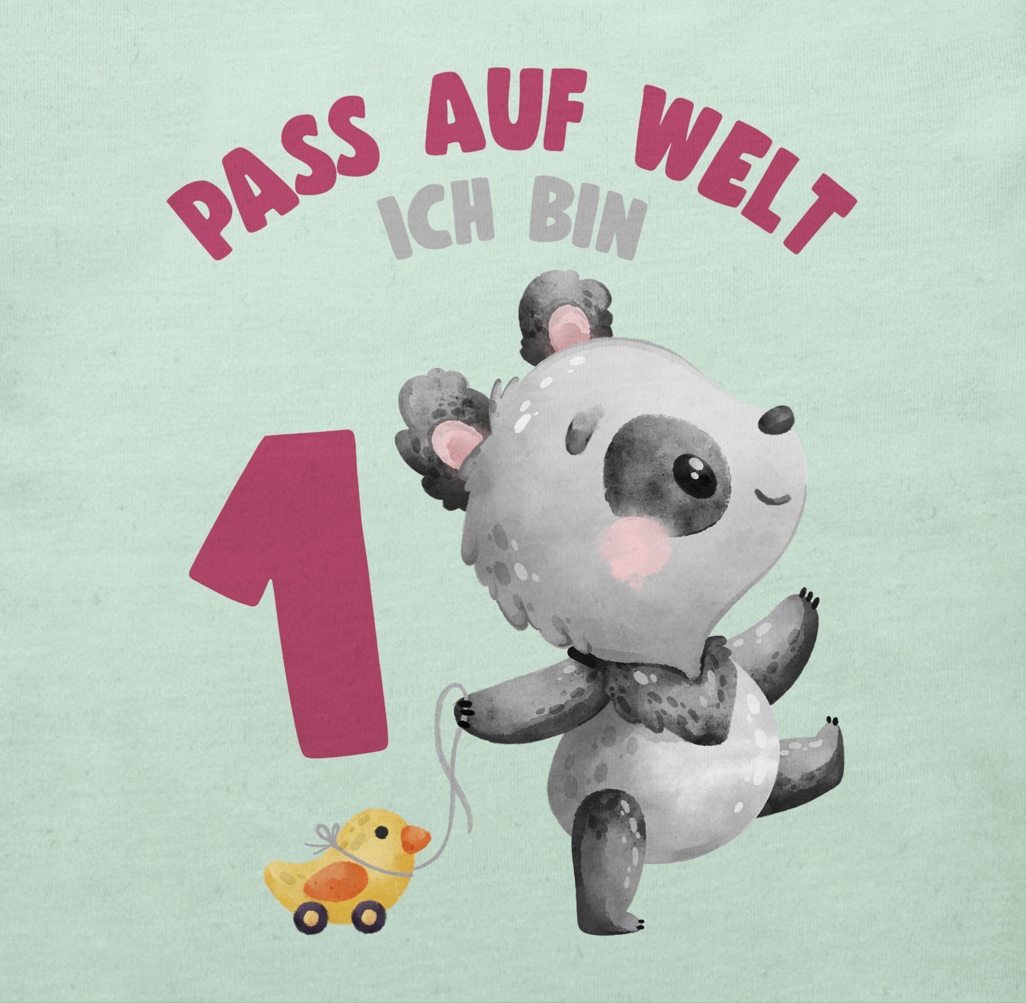 ich Shirtracer mit 1 auf T-Shirt Mintgrün Pass Geburtstag Panda eins Welt 1. bin