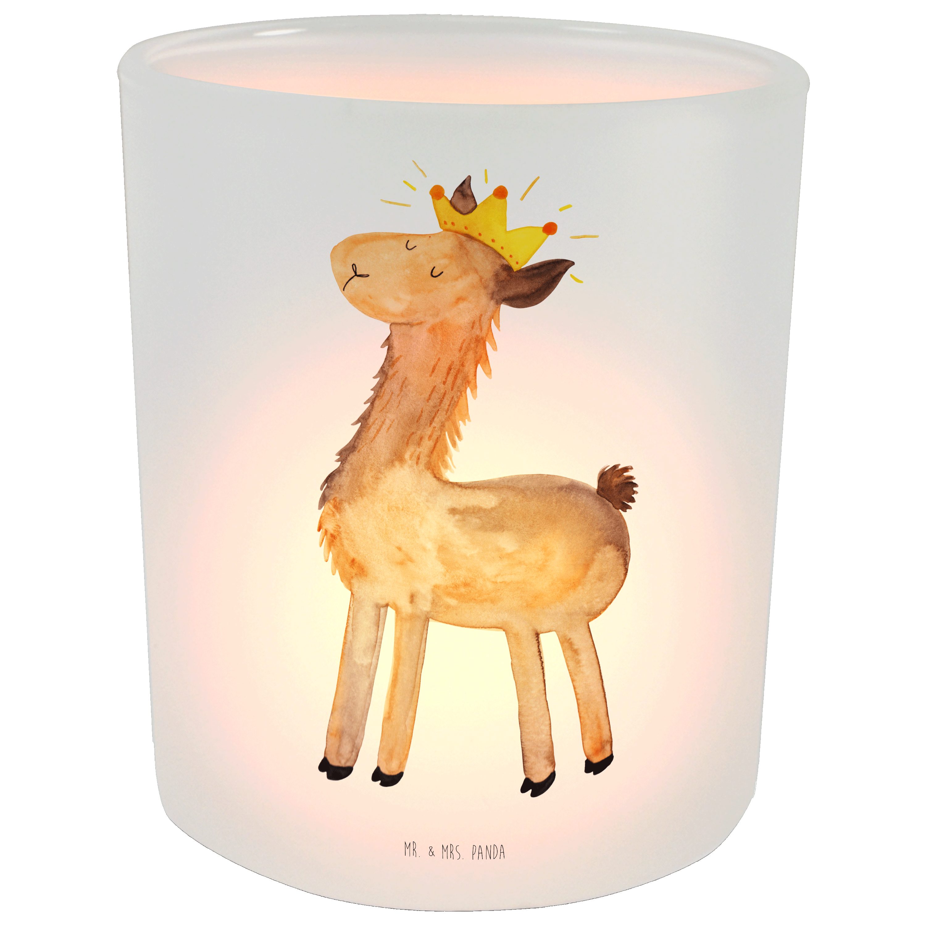 Mr. Büro - Transparent Windlicht Kolleg König Alpaka, Panda St) - & Lama Mrs. Geschenk, Kerzenlicht, (1