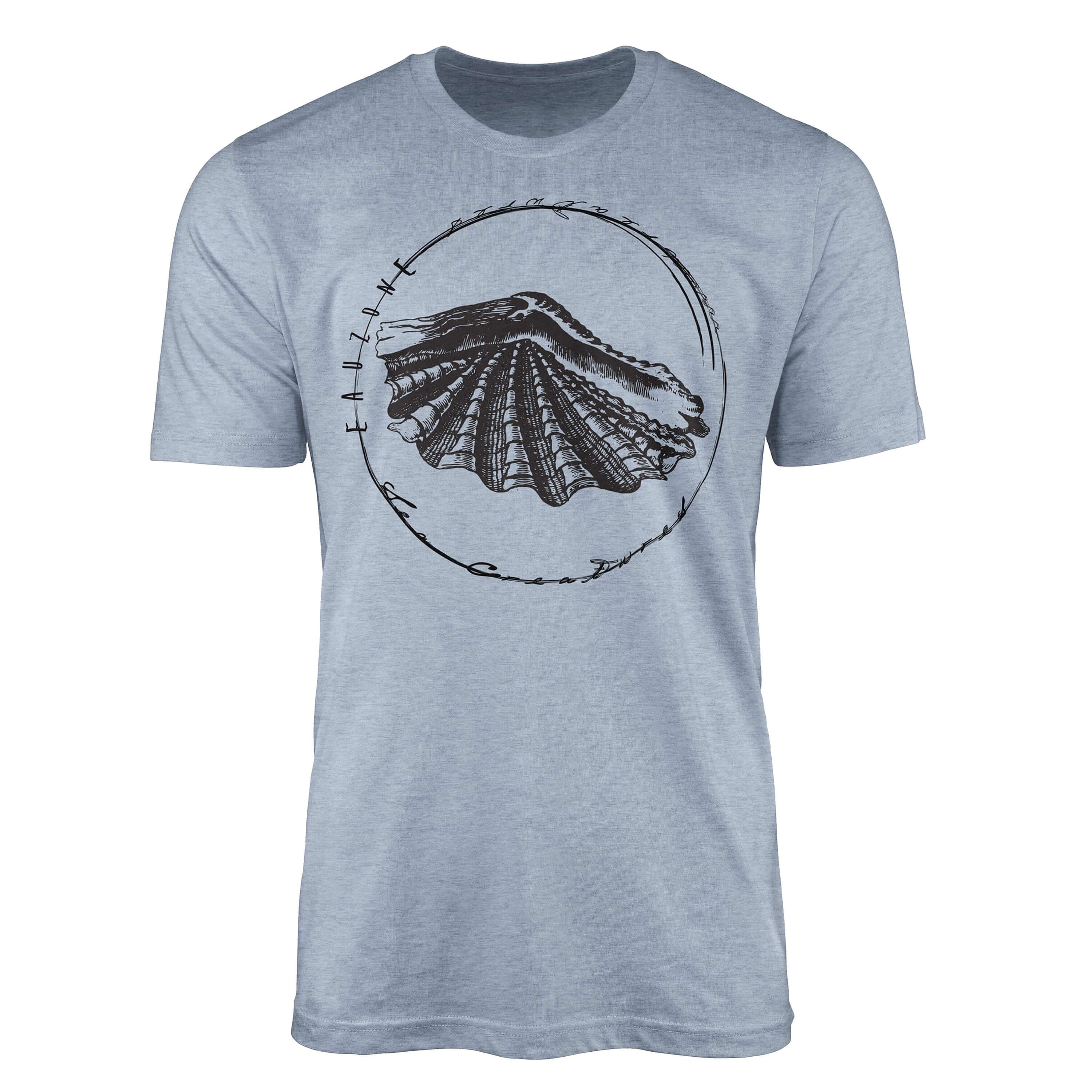 Sinus Art T-Shirt T-Shirt Tiefsee Fische - Serie: Sea Creatures, feine Struktur und sportlicher Schnitt / Sea 081 Stonewash Denim