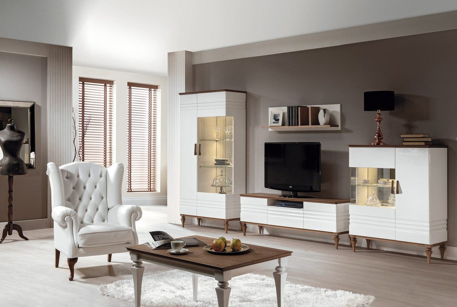 Xlmoebel Vitrine Elegante Kommode mit Vitrine und Schubladen in Holzoptik (1-St., Vitrine) Hergestellt in Europa