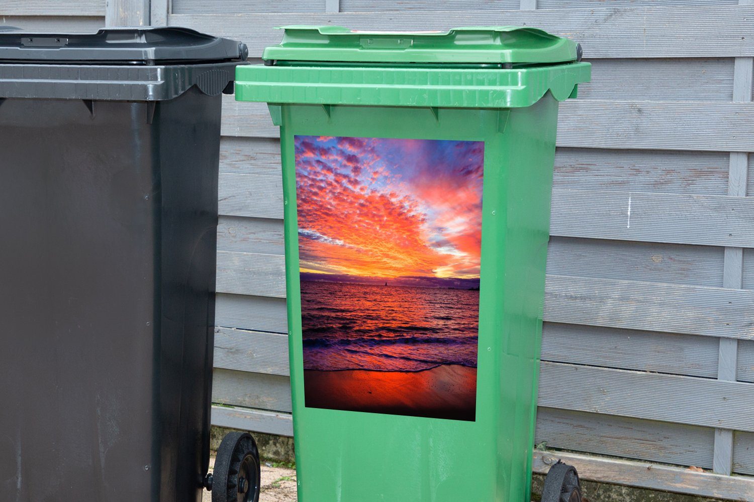 - Wandsticker Container, Abfalbehälter Mülleimer-aufkleber, (1 Sonnenuntergang St), Sticker, - Strand MuchoWow Rot Mülltonne,