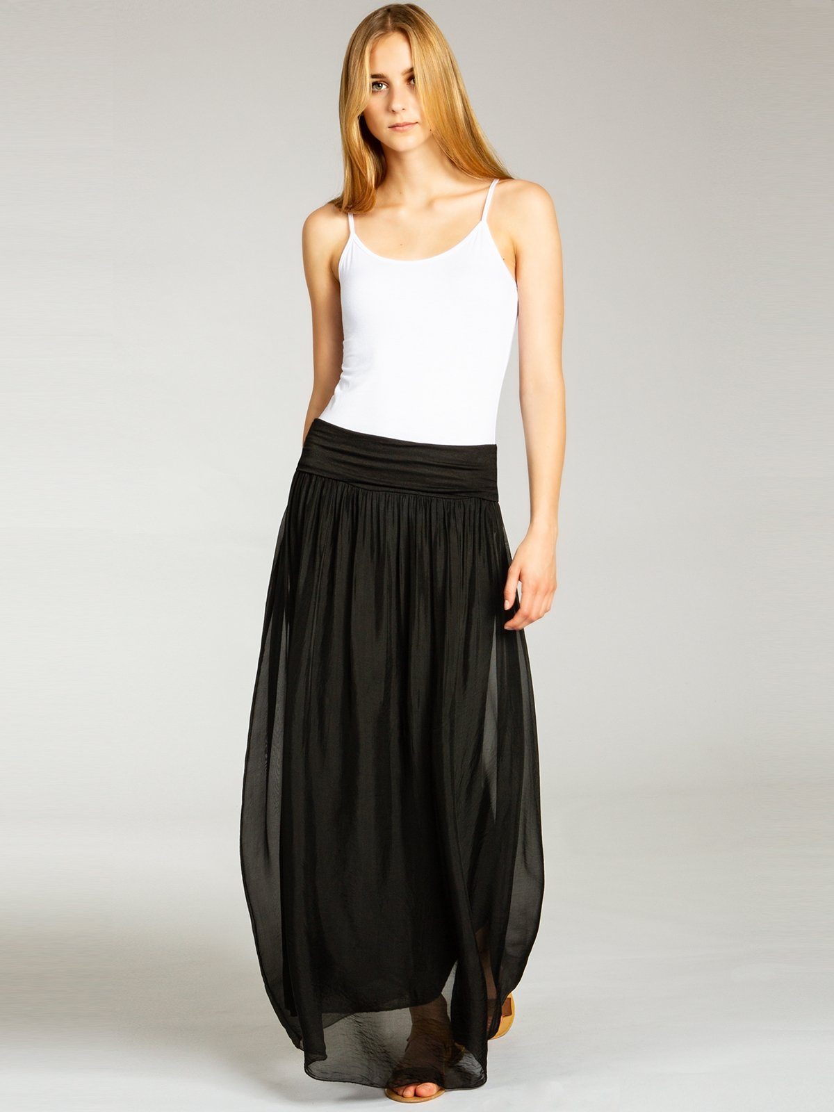 Caspar Faltenrock RO025 eleganter leichter Damen Sommer Rock mit Seidenanteil mit figurfreundlichem Stretch Bund - Made in Italy
