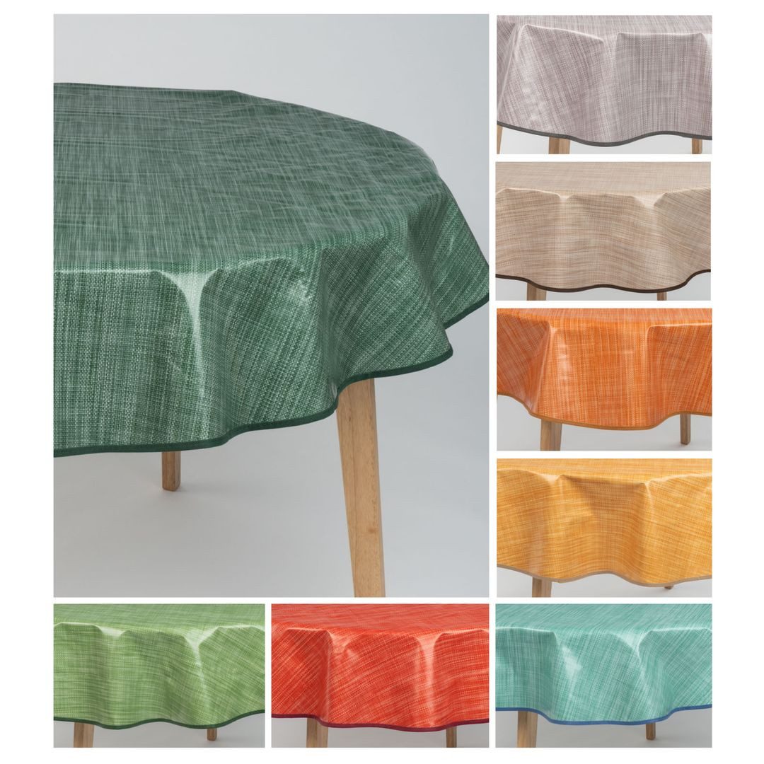 Tischdecke 140cm runde Wachstuchtischdecke Saum-Eingefasst Leinenoptik
