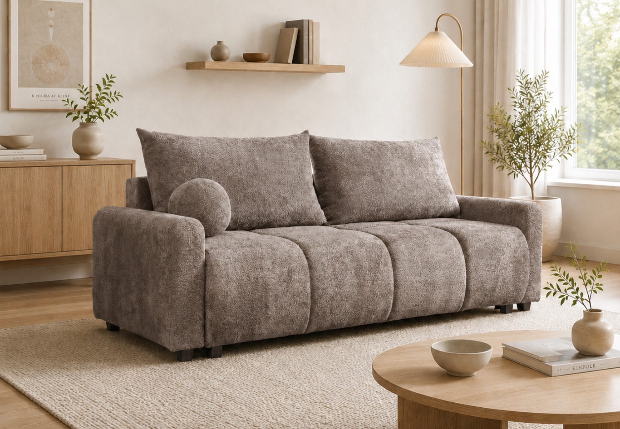 Home Collective Sofa Couch mit Schlaffunktion & Bettkasten Schlafsofa, 230 cm, weicher Stoff, modernes Design, inklusive Kissen Braun