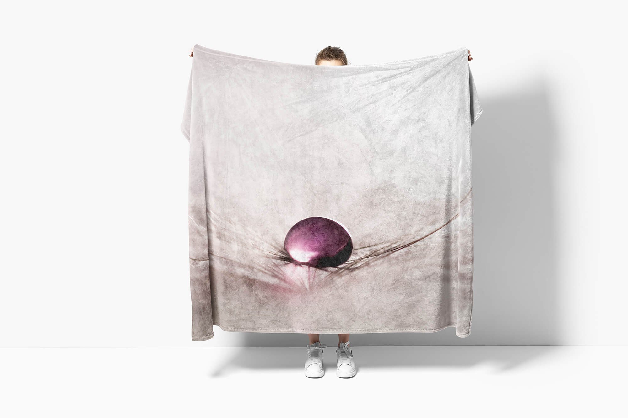 Wassertropfen Saunatuch Handtuch Handtücher Handtuch Sinus Kuscheldecke Baumwolle-Polyester-Mix Art Fotomotiv Strandhandtuch mit (1-St), weiß,