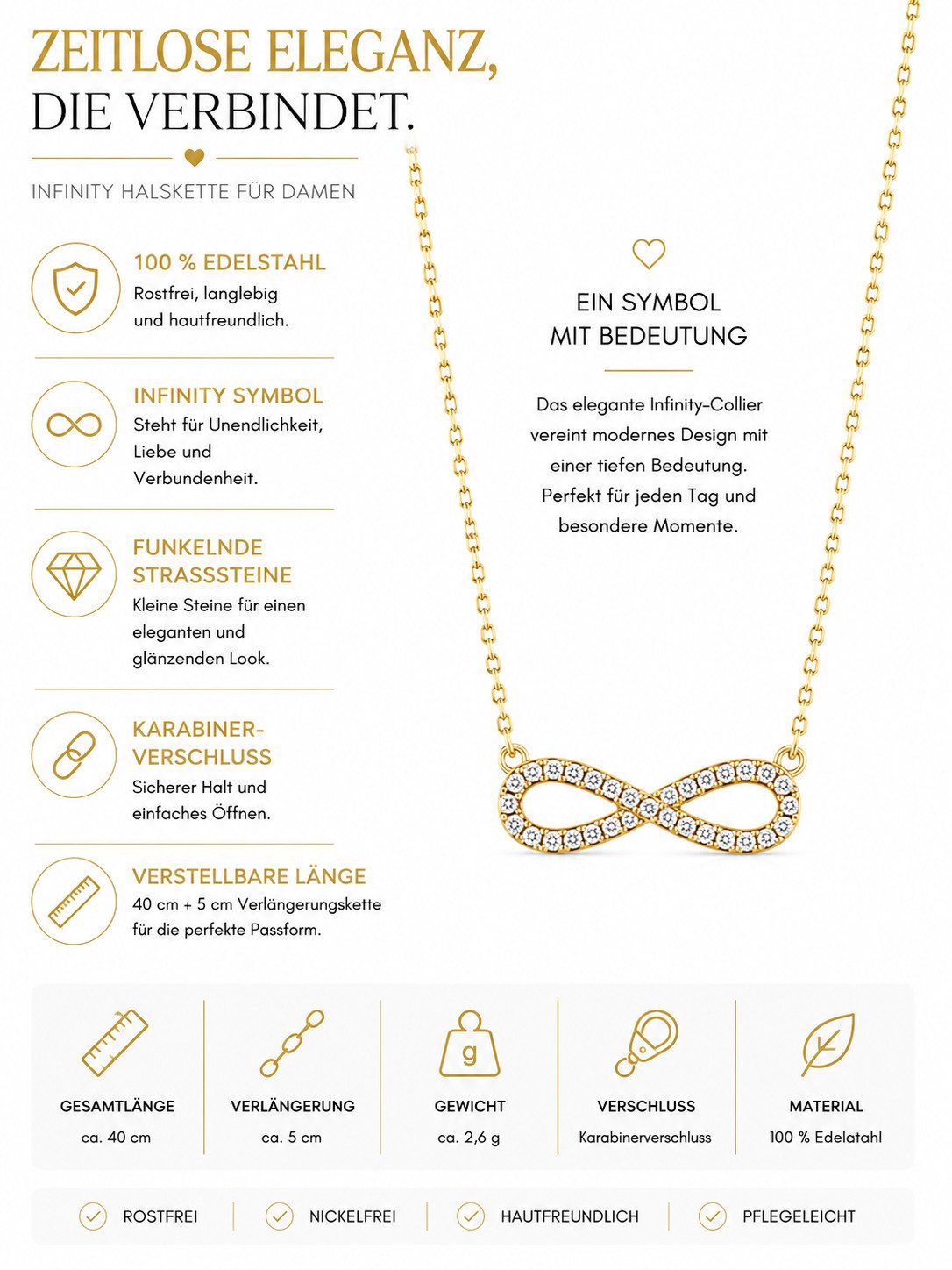 Brise Schmuck Schmuckset Schmuckset Damen Infinity Edelstahl Halskette & Armband Gold/Silber (Schmuckset, 1 Armband, 1 Halskette), Infinity Schmuckset, verstell – Bild 2 von 4