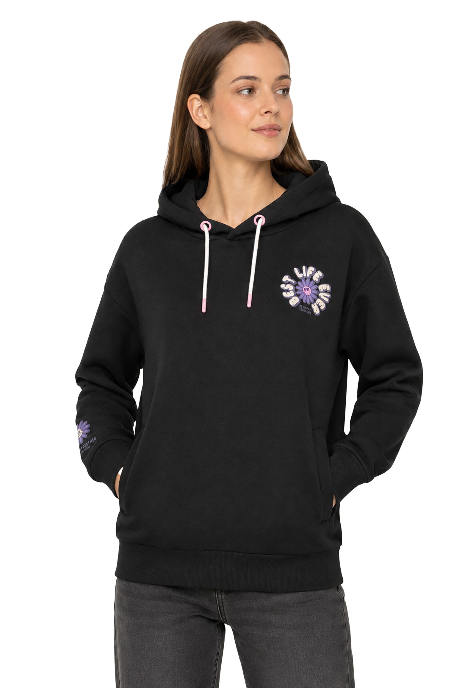SUBLEVEL Hoodie Kängurutasche und bequeme Rippbündchen für Damen (1-tlg) Baumwolle Normal Fit Kapuze Langarm Einfarbig atmungsaktiv