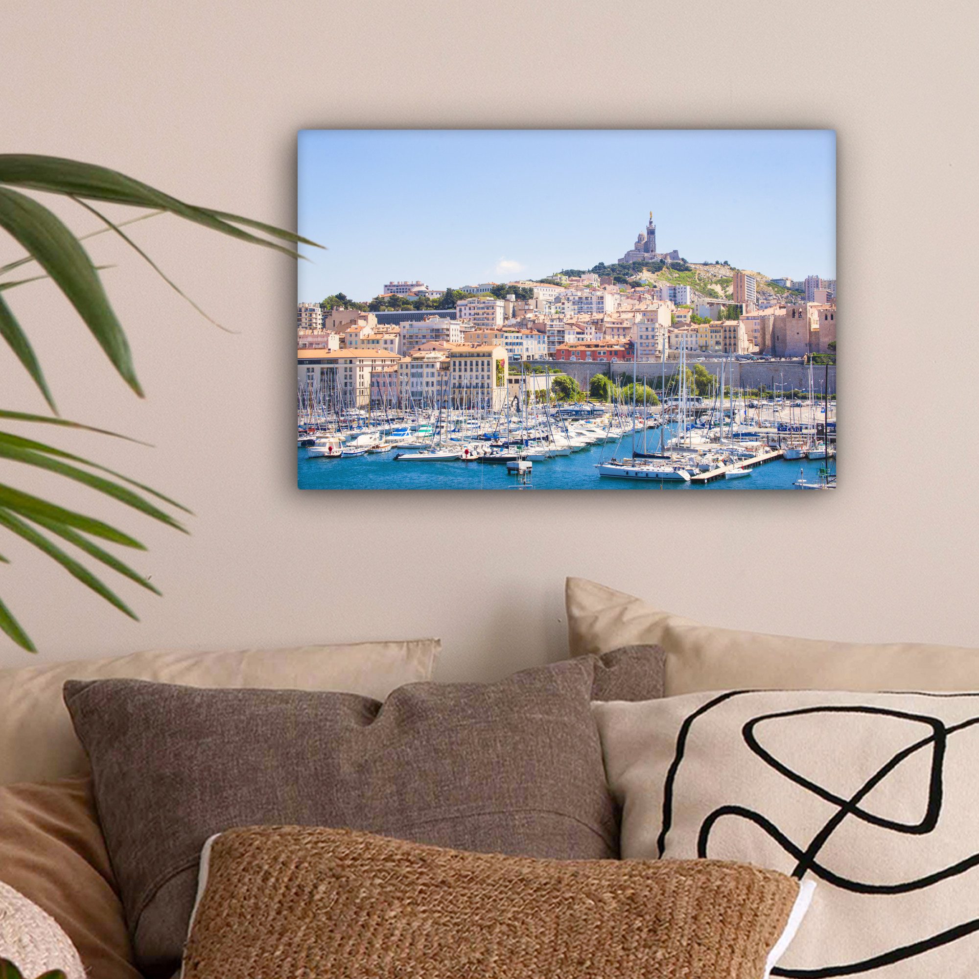OneMillionCanvasses® Leinwandbild Hafen von Marseille, Fotodruck (1 St), Leinwand Bilder Klein, Wand Dekoration Aesthetic 30x20 cm