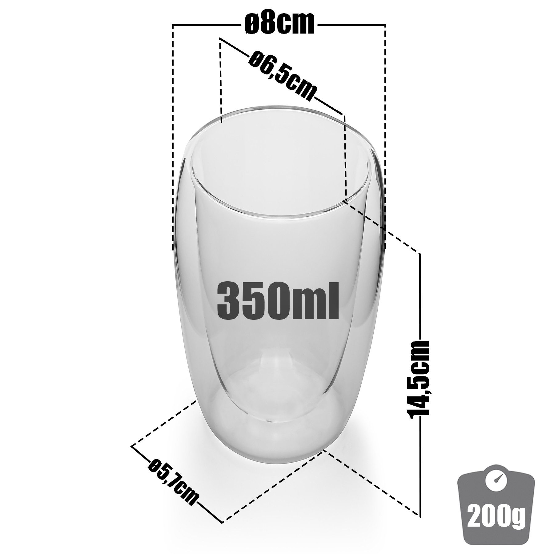 BigDean Latte-Macchiato-Glas 6 Stück hohe doppelwandige Latte Macchiato Gläser 350 ml, 6-tlg., Glas, Borosilikat Glas, Spülmaschinen Fest, Lebensmittelecht. – Bild 3 von 5