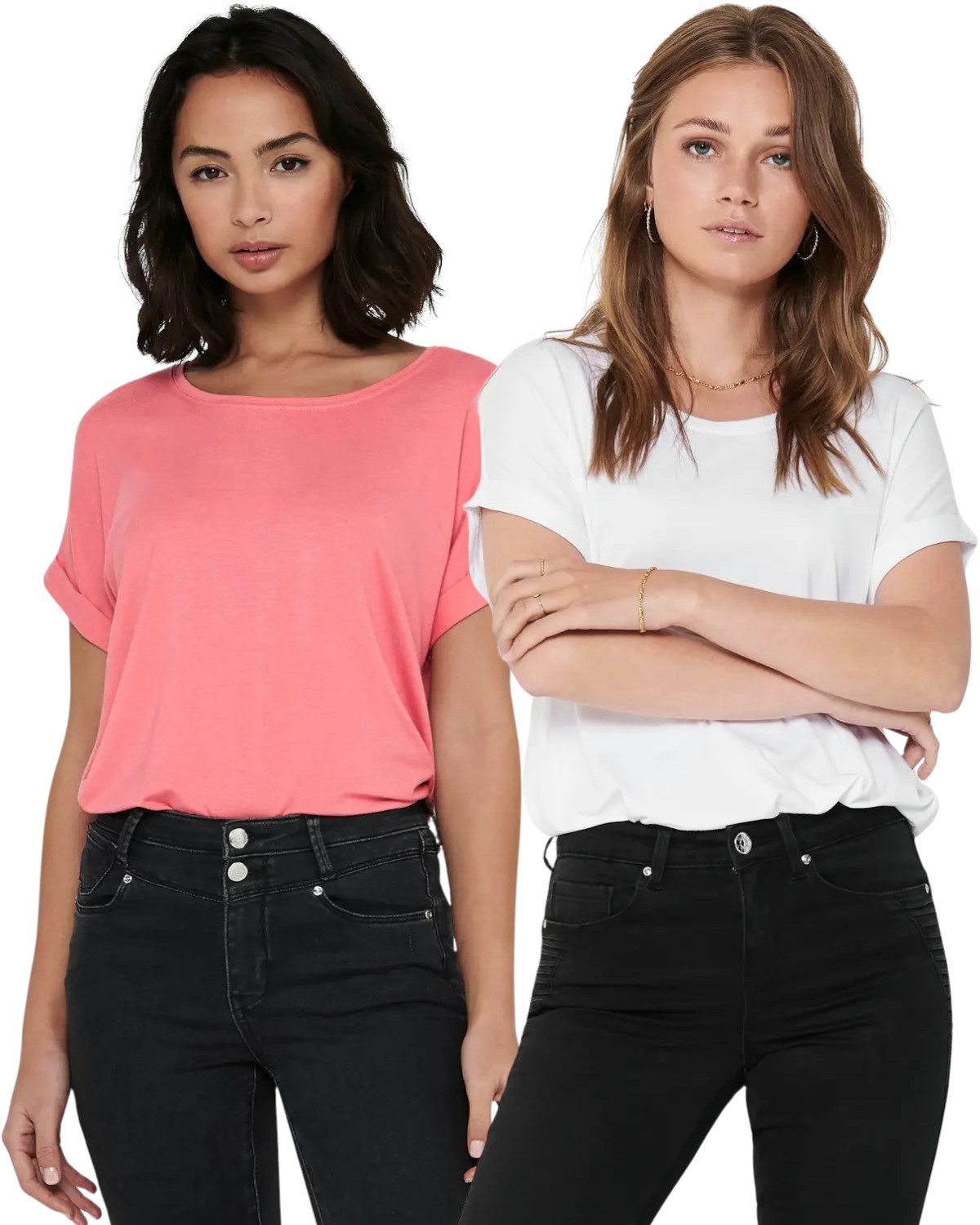 ONLY T-Shirt Stilvolles Basic Shirt mit Rundhalsausschnitt (2er-Pack) unifa günstig online kaufen