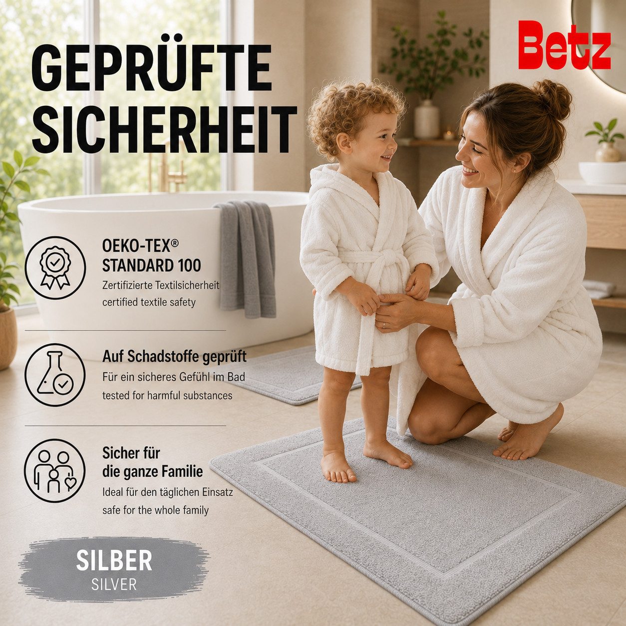 Betz Badematte 2 Stück Badvorleger Premium Badteppich Größe 50x70 cm, unbeschichtet, beidseitig nutzbar, beidseitig nutzbar, Baumwolle, Qualität 650g/m² – Bild 5 von 5