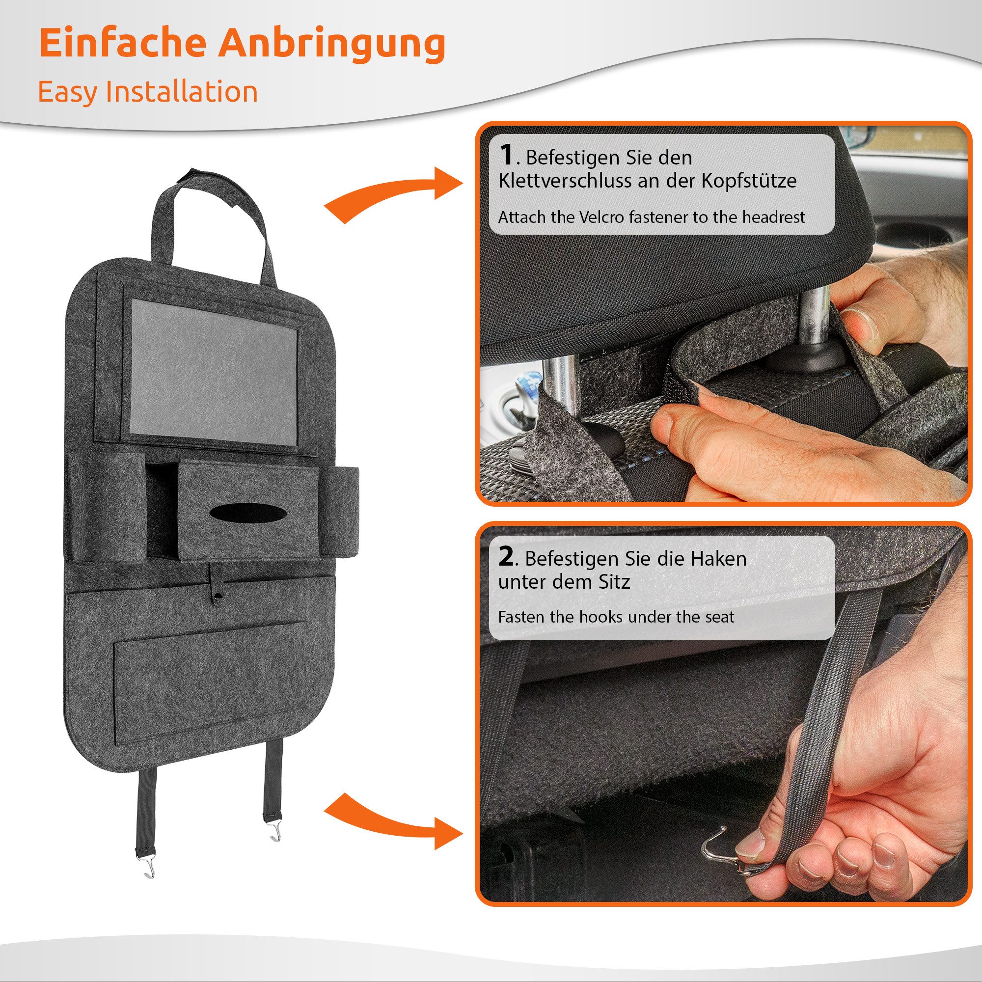 ECENCE Auto-Rückenlehnentasche 1x Rückenlehnen-Schutz Auto Filz Rücksitzschoner (1-tlg)