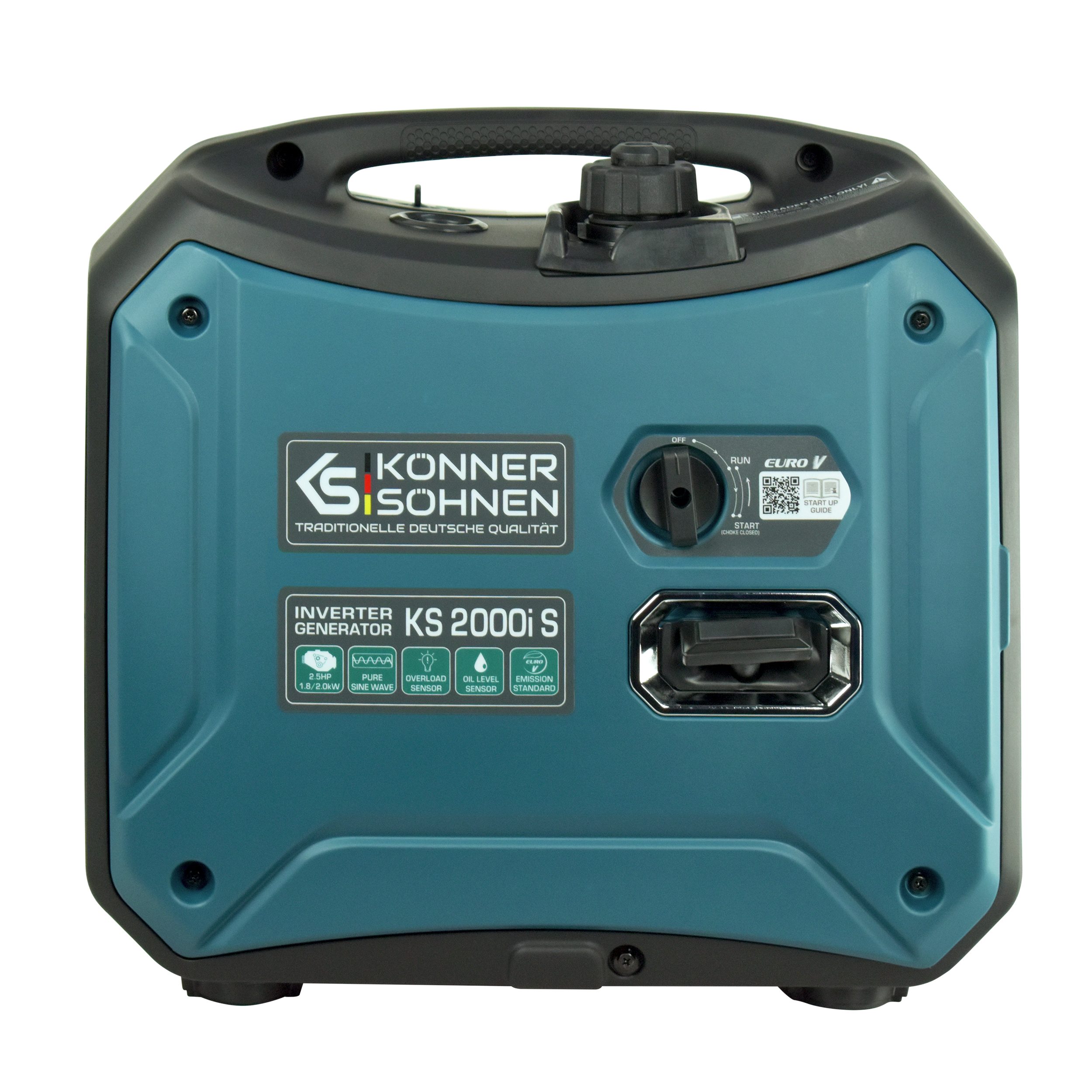 Könner & Söhnen KS 2000i S generator, 2.00 kW, (inverter generator, soundproof housing (62 dB Lpa 7 m), 1-piece, Schuko 230V, 2 x USB ports, LED display, ECO mode), short-circuit and overload protection, EURO V