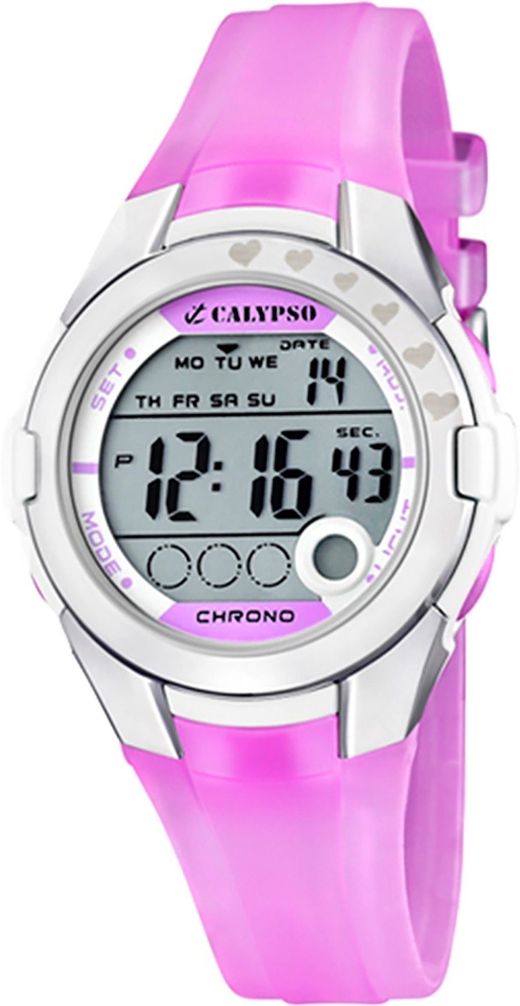 CALYPSO WATCHES Digitaluhr Calypso Kinder Uhr K5571/3 Kunststoffband, Kinder Armbanduhr rund, Kunststoffarmband helllila, Casual