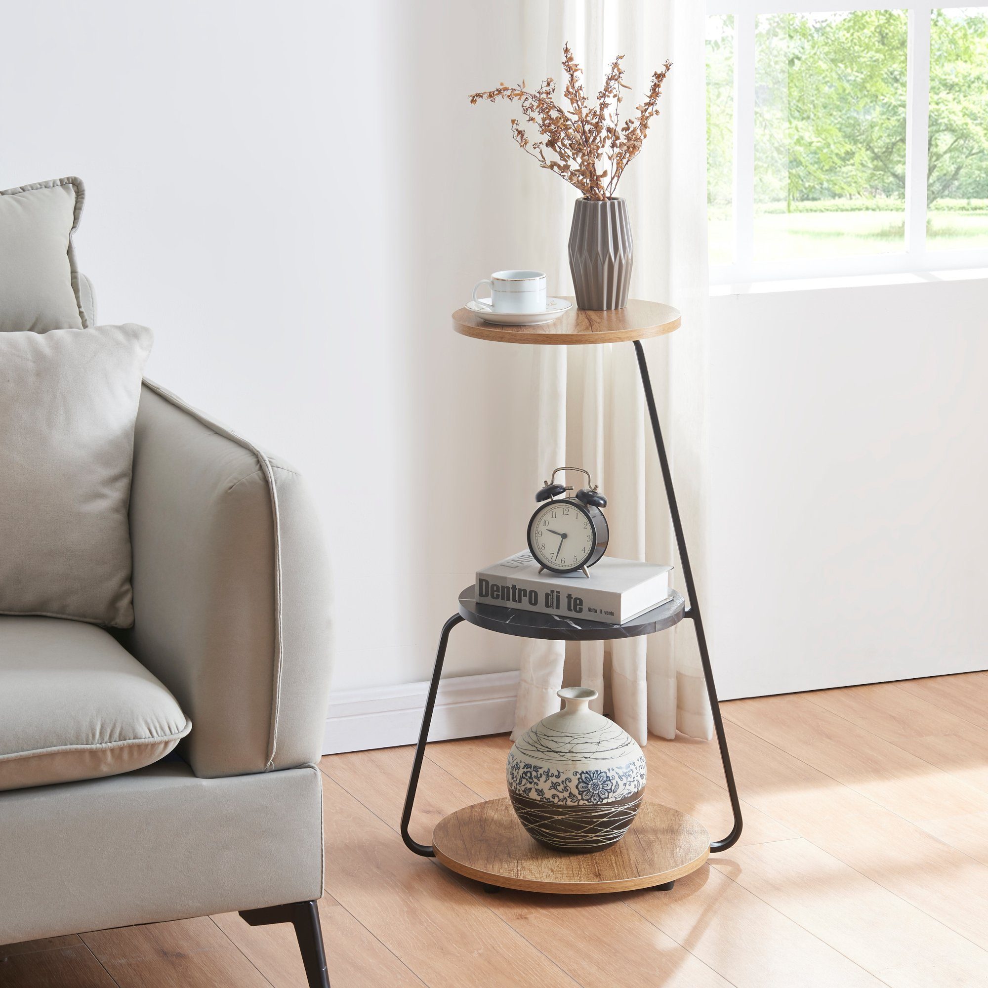 en.casa Beistelltisch, »Sipoo« Sofatisch mit 3 Ebenen 74x46x37cm Walnuss / günstig online kaufen